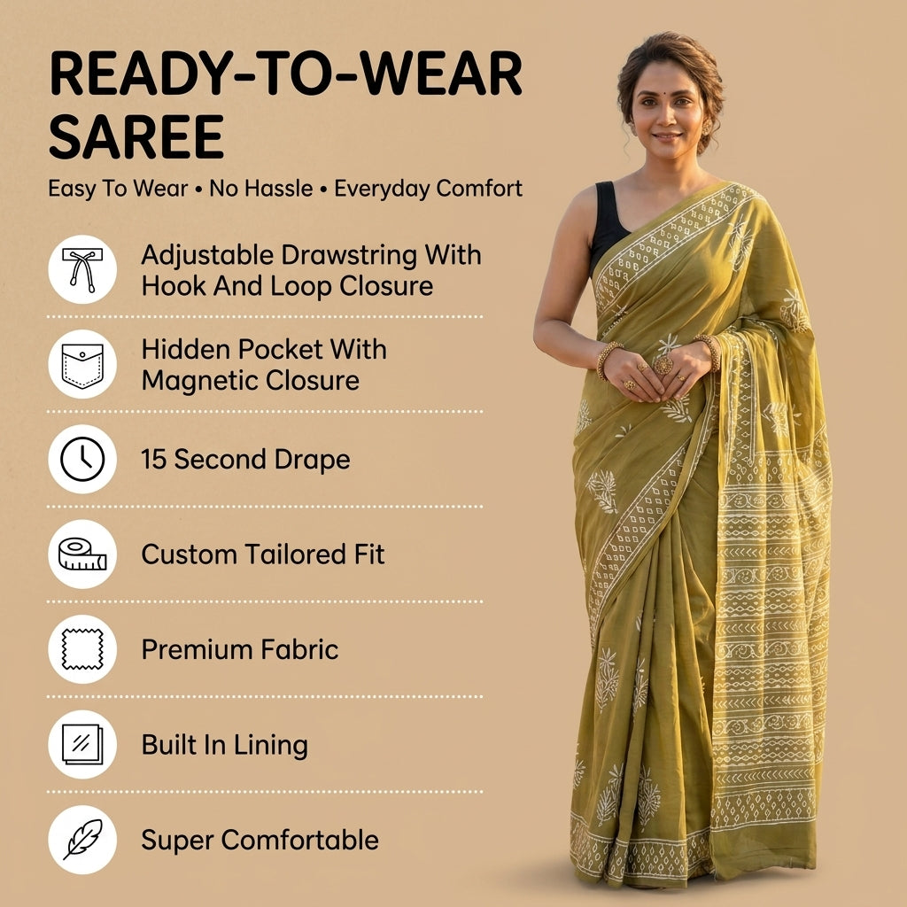 Cotton Bloom Ready To wear Pocket saree