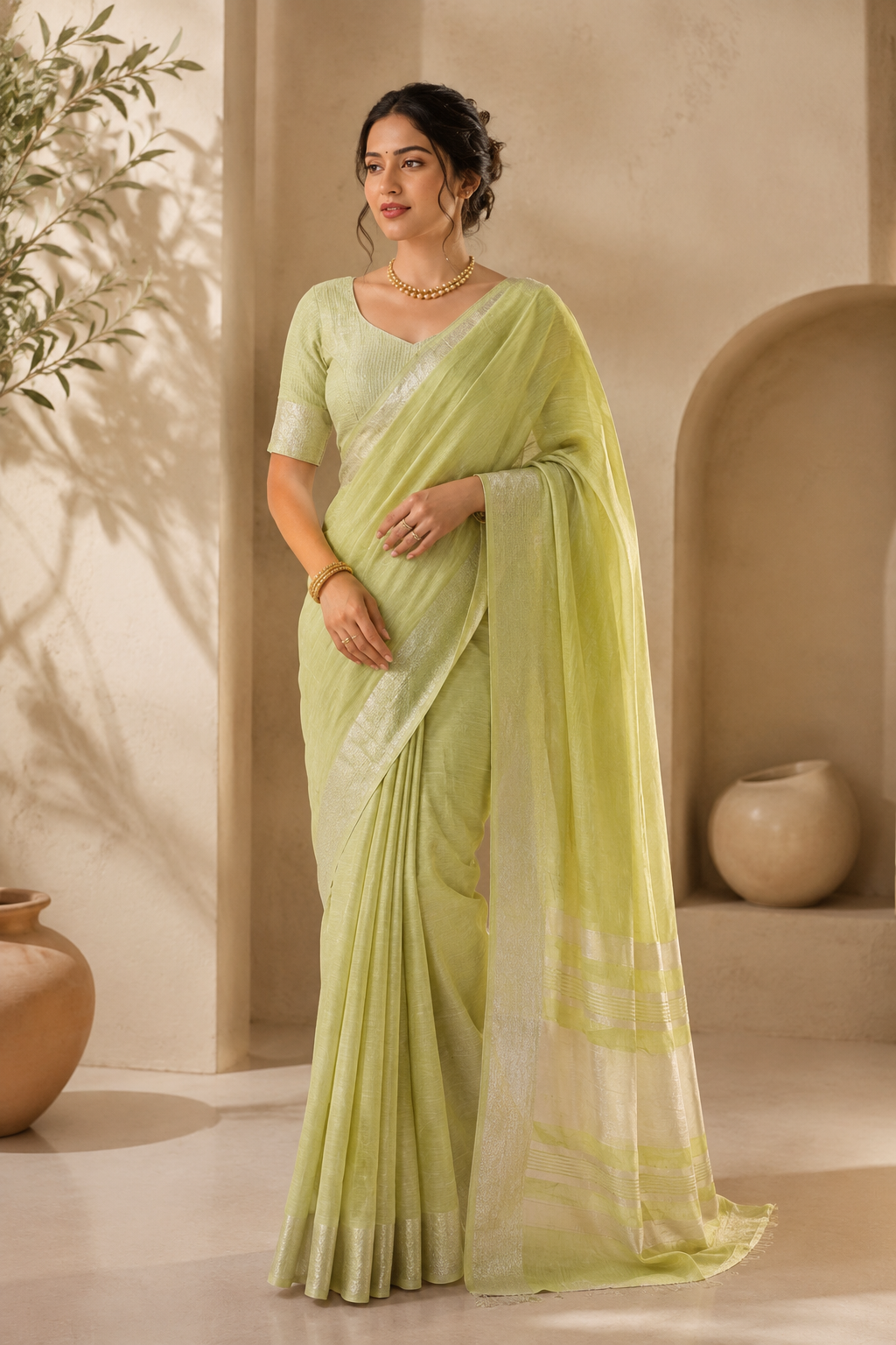 Subtle Charm Linen (D) Ready To Wear Pocket Saree