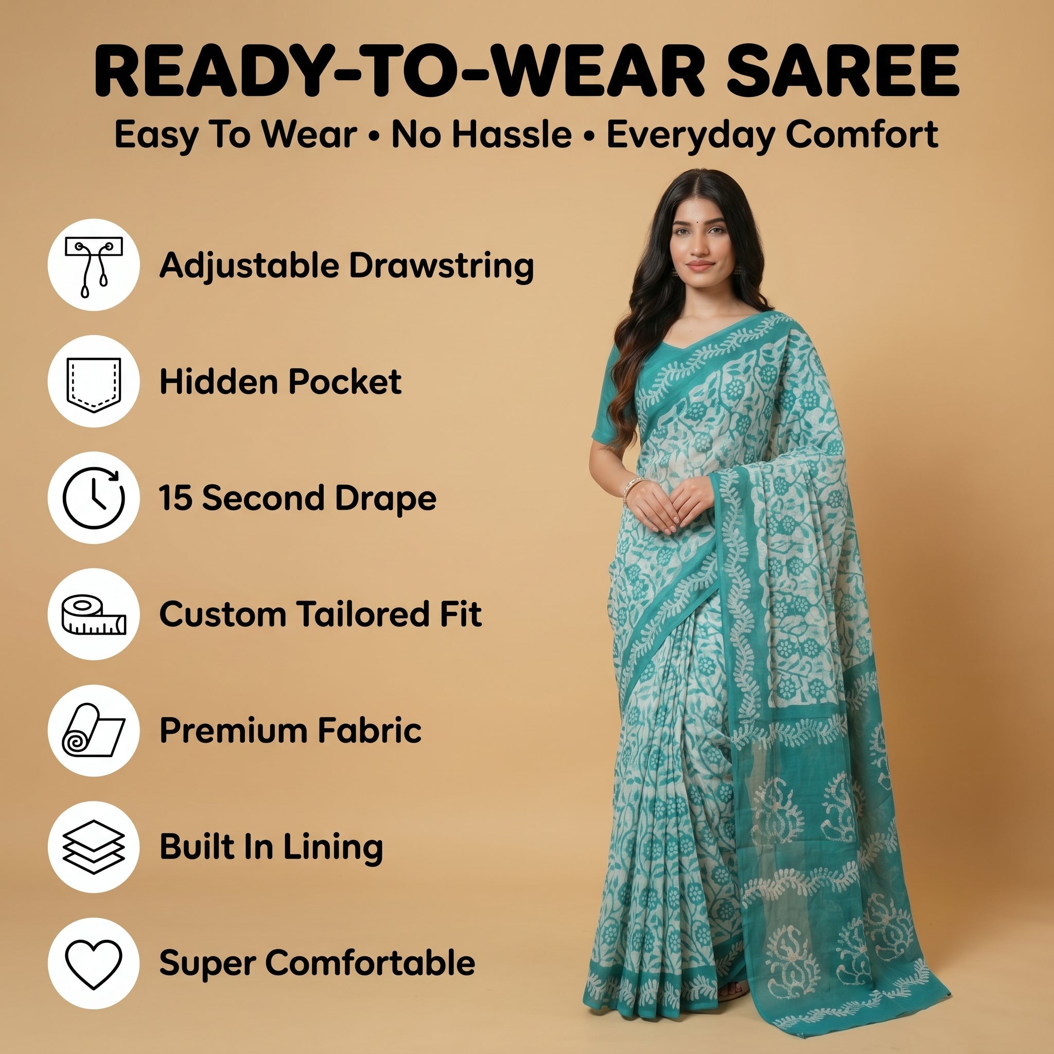 Beanstalk Mul Cotton Ready To Wear Pocket Saree