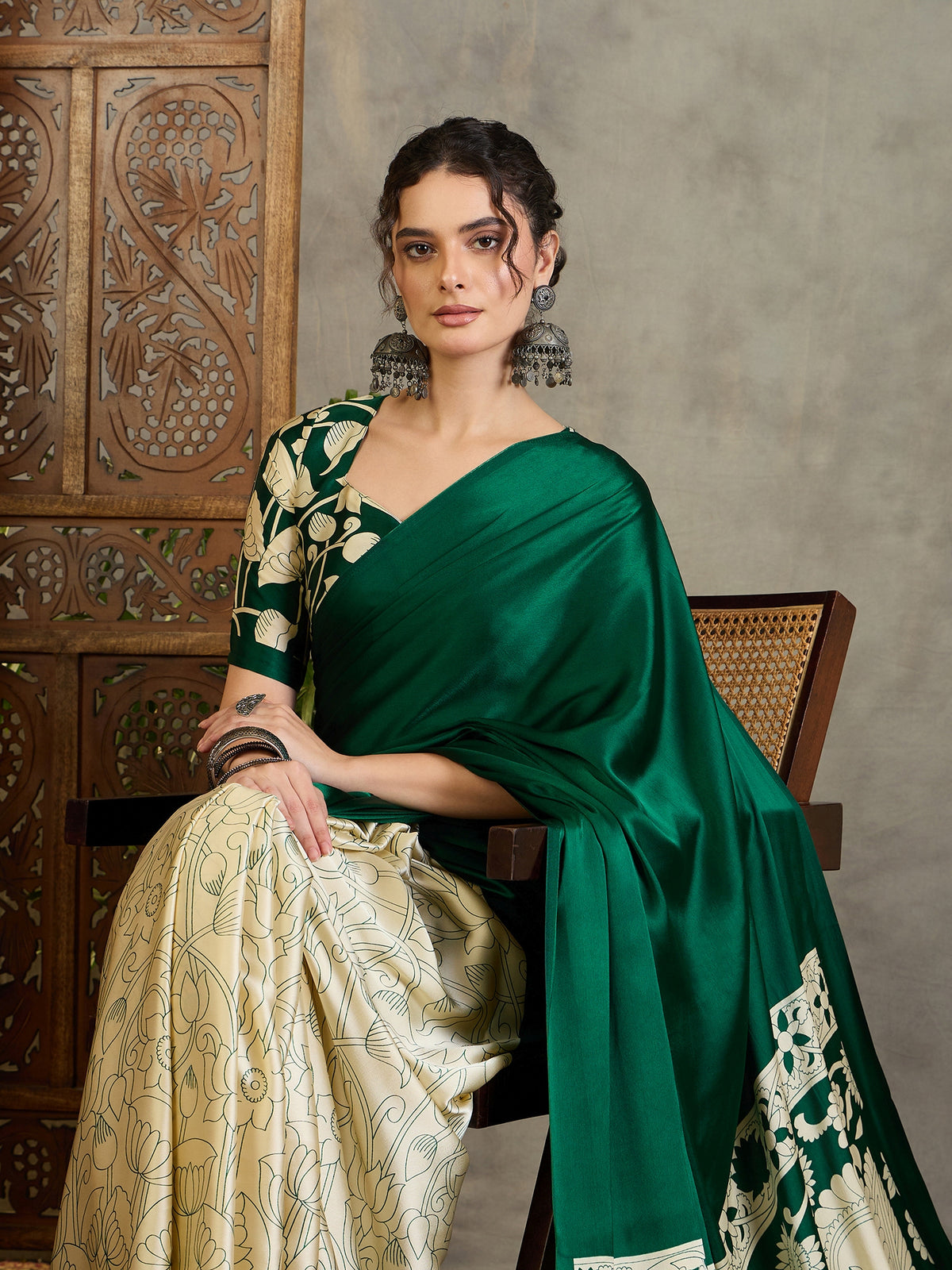 Suvarna Semi Modal Ready To Wear Pocket Saree | Green
