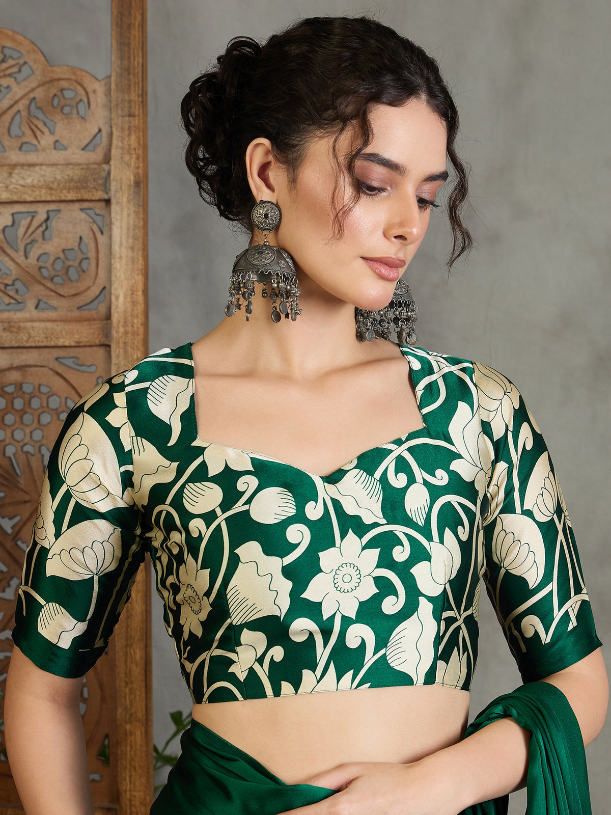 Suvarna Semi Modal Ready To Wear Pocket Saree | Green