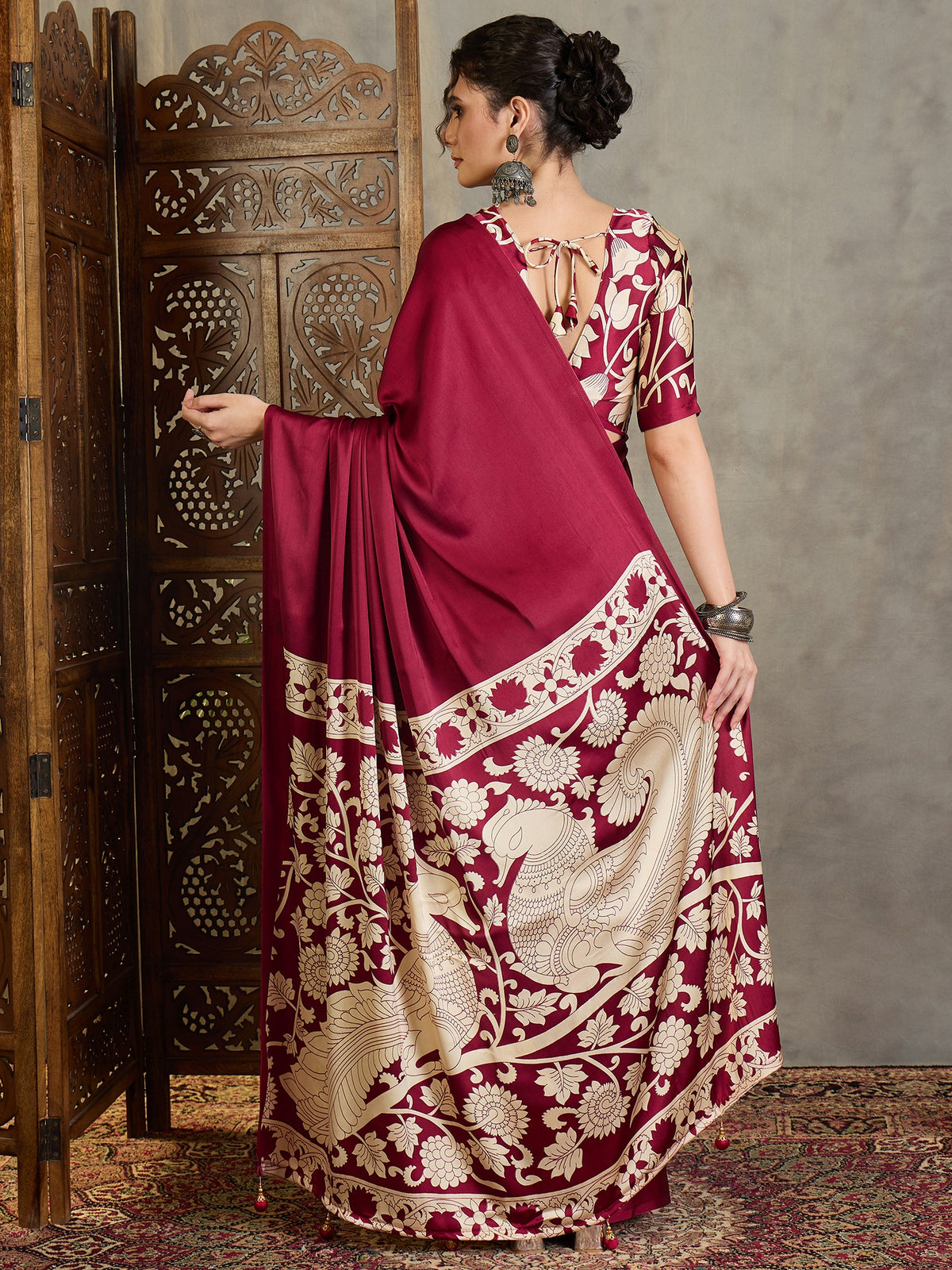 Suvarna Semi Modal Ready To Wear Pocket Saree | Maroon