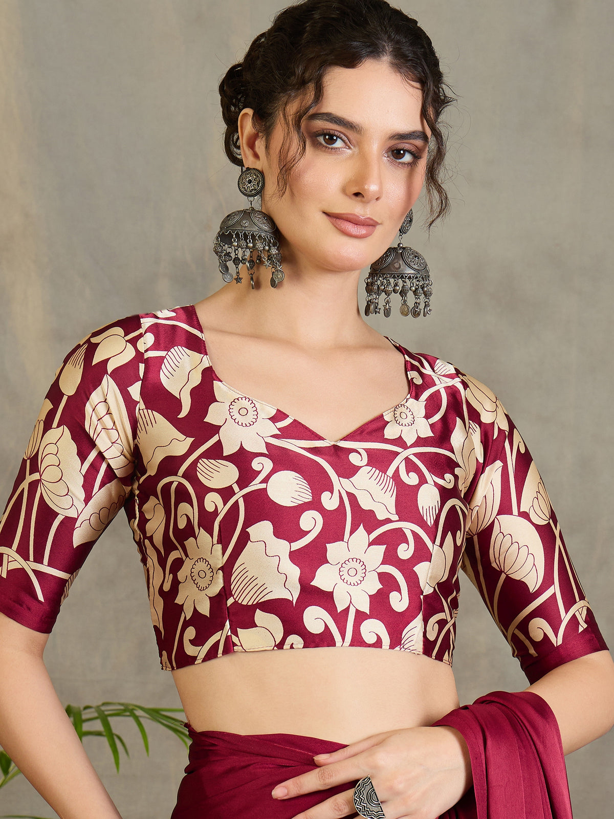 Suvarna Semi Modal Ready To Wear Pocket Saree | Maroon