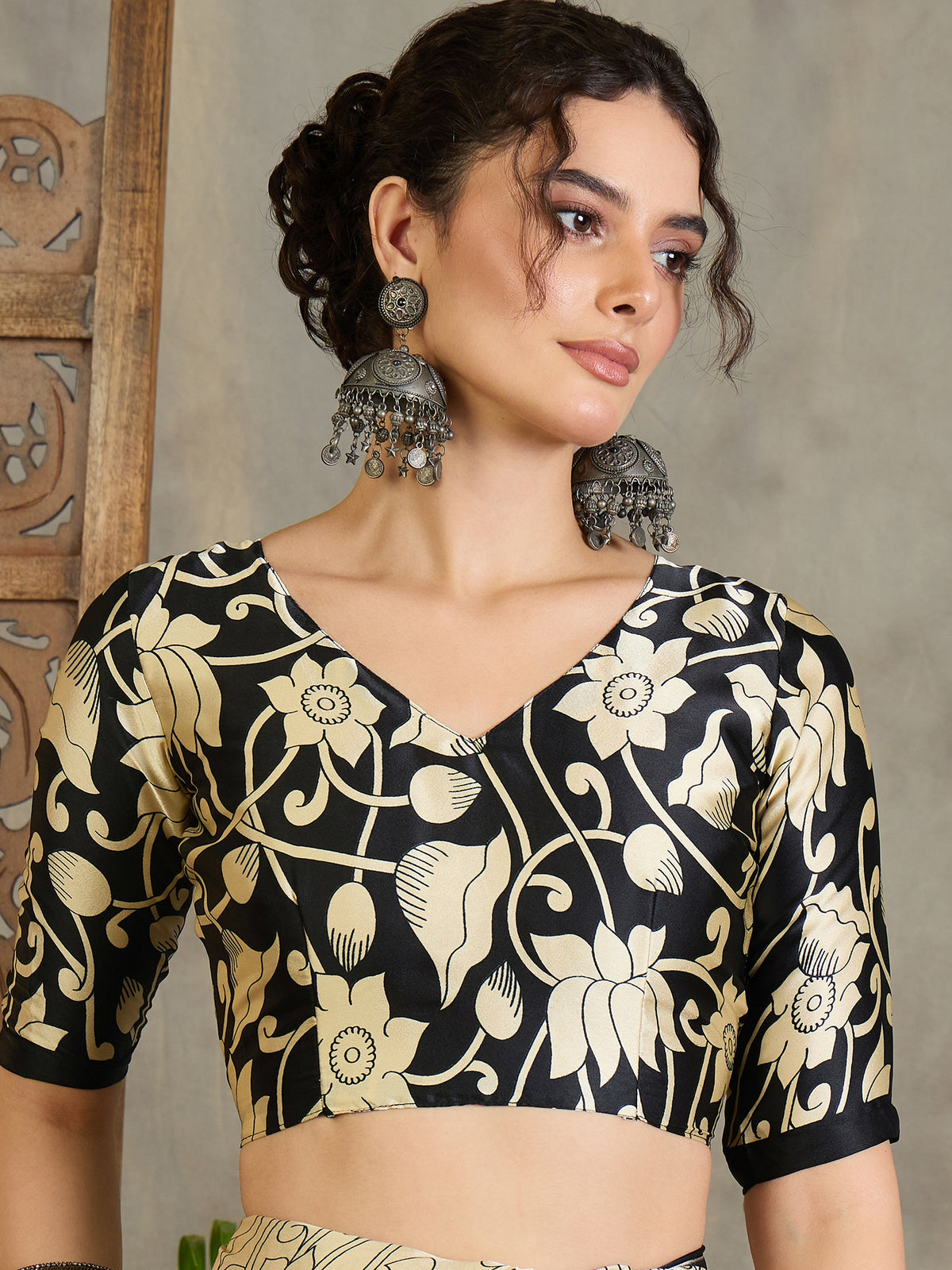 Suvarna Semi Modal Ready To Wear Pocket Sarees | Black