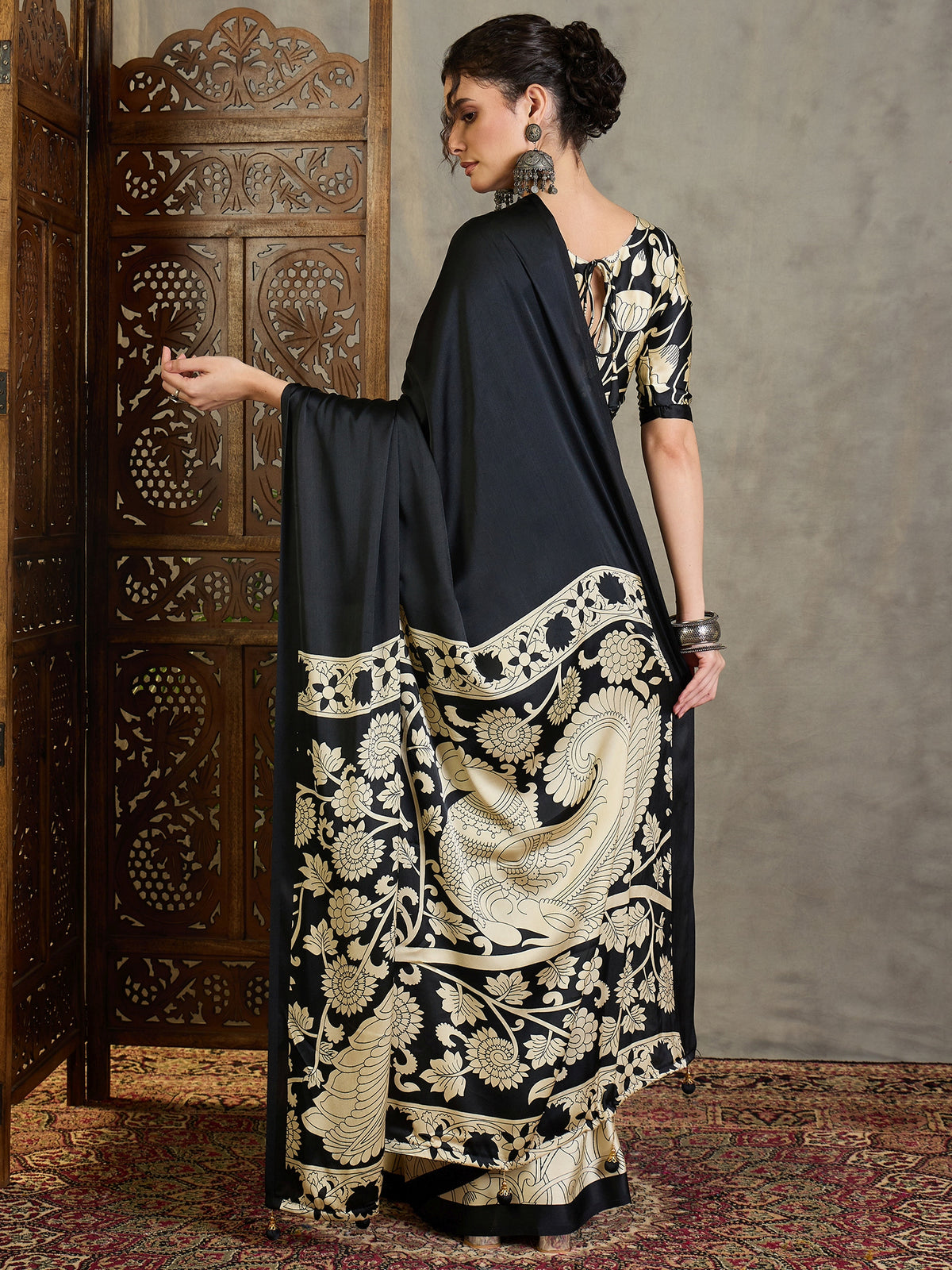 Suvarna Semi Modal Ready To Wear Pocket Sarees | Black