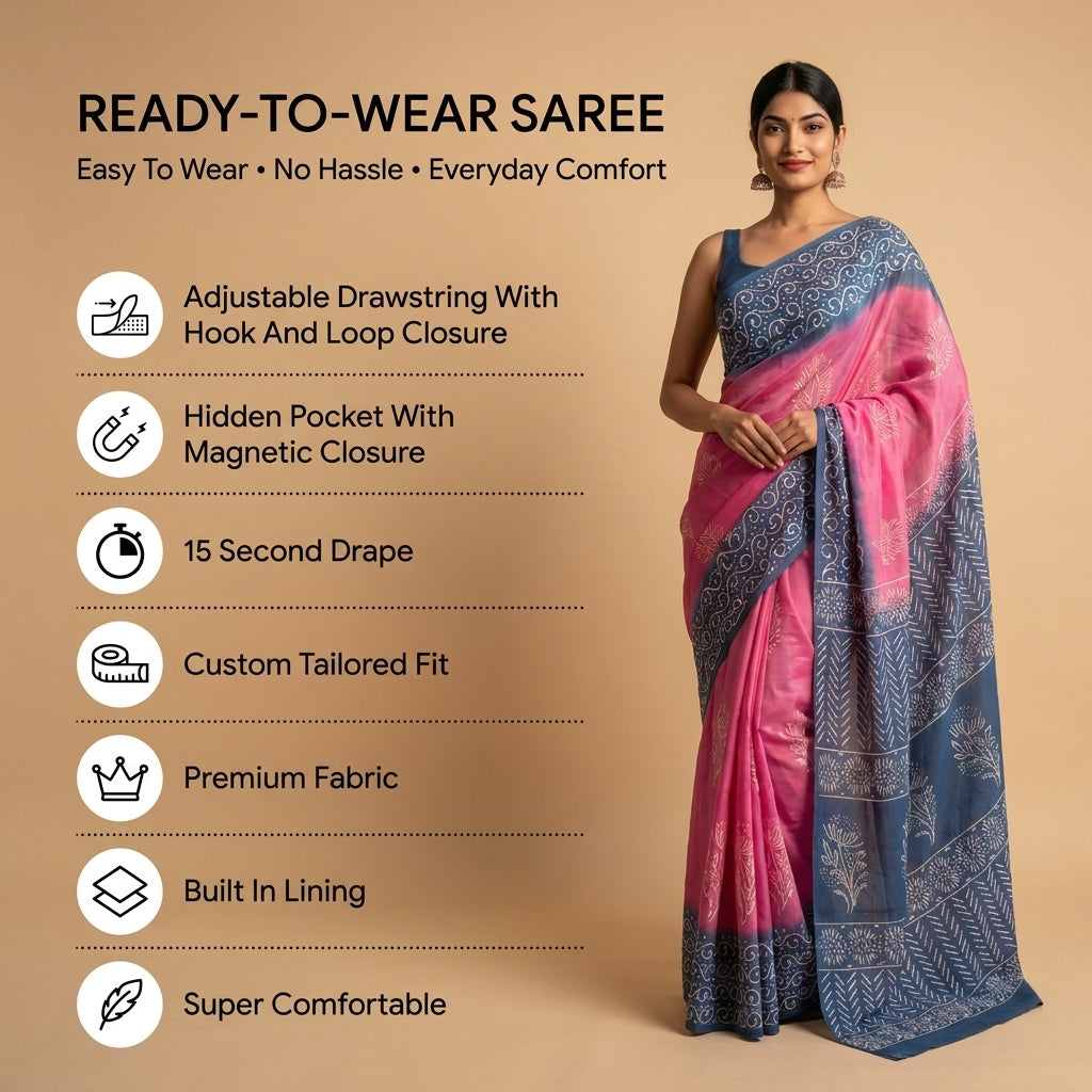 Bareloom Mul Cotton Ready To Wear Pocket Saree