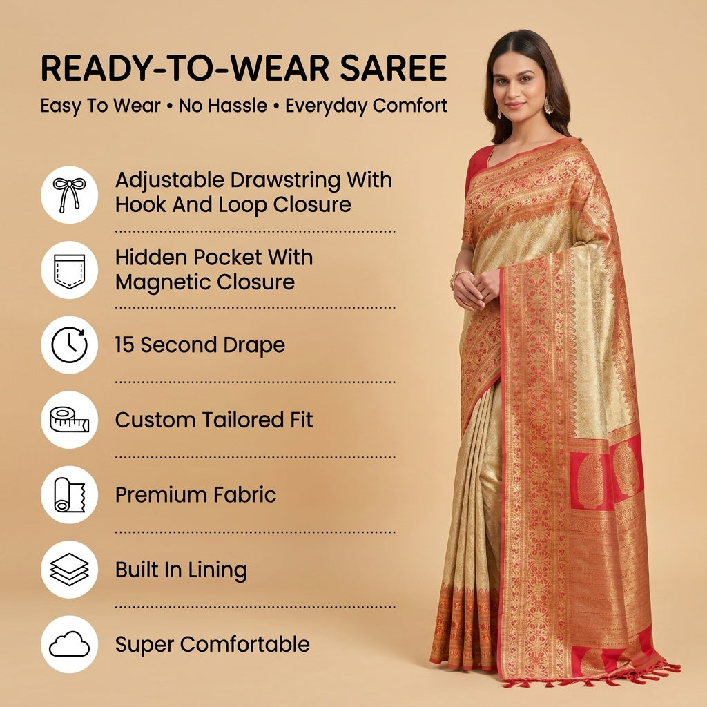 Subtle Splendor Banarasi Silk Ready To Wear Pocket Saree