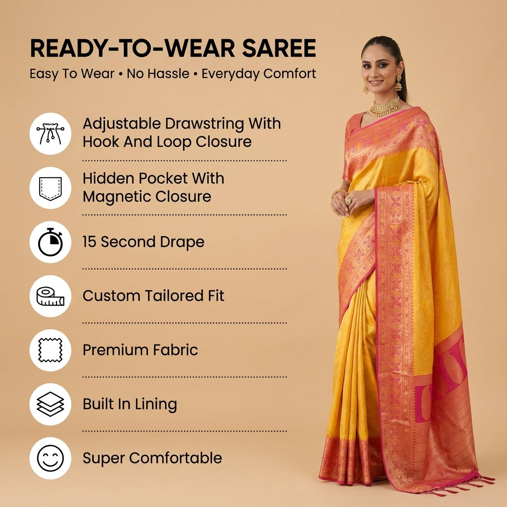 Sunlit Grace Banarasi Silk Ready To Wear Pocket Saree