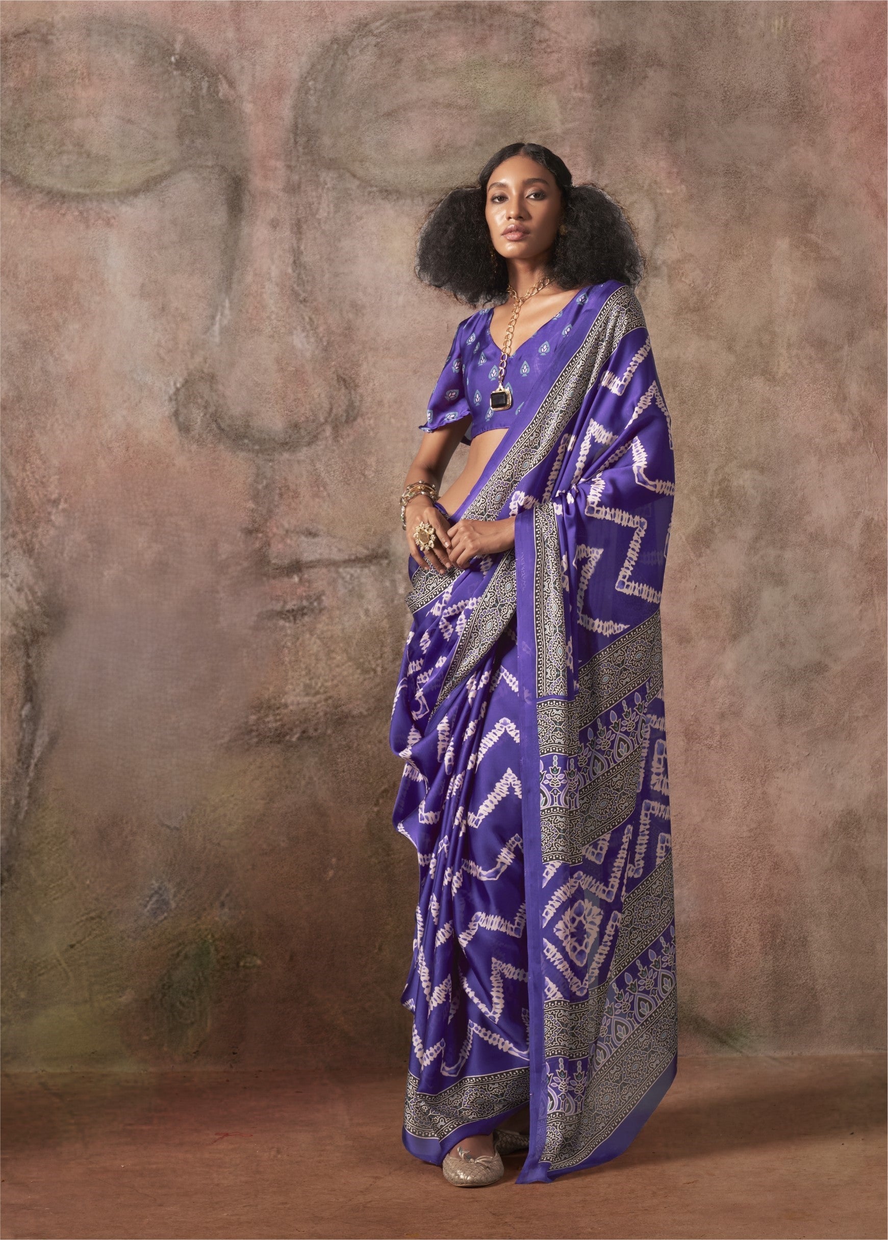 Satin Ajrakh Bandhani (A) Ready To Wear Pocket Saree