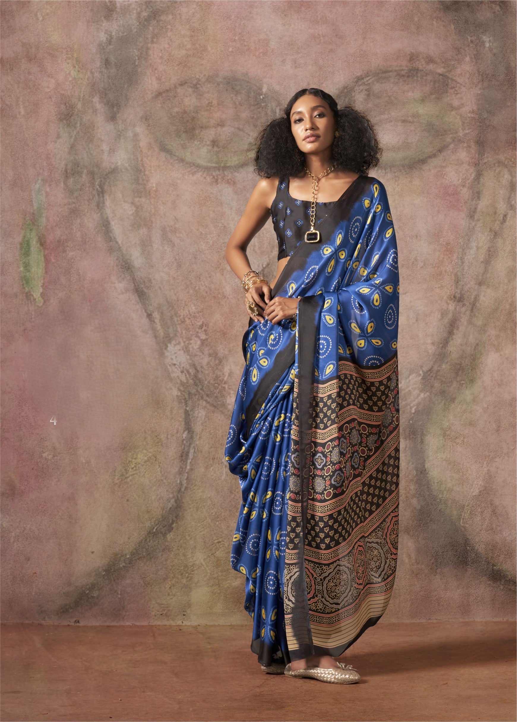 Satin Ajrakh Bandhani (G) Ready To Wear Pocket Saree