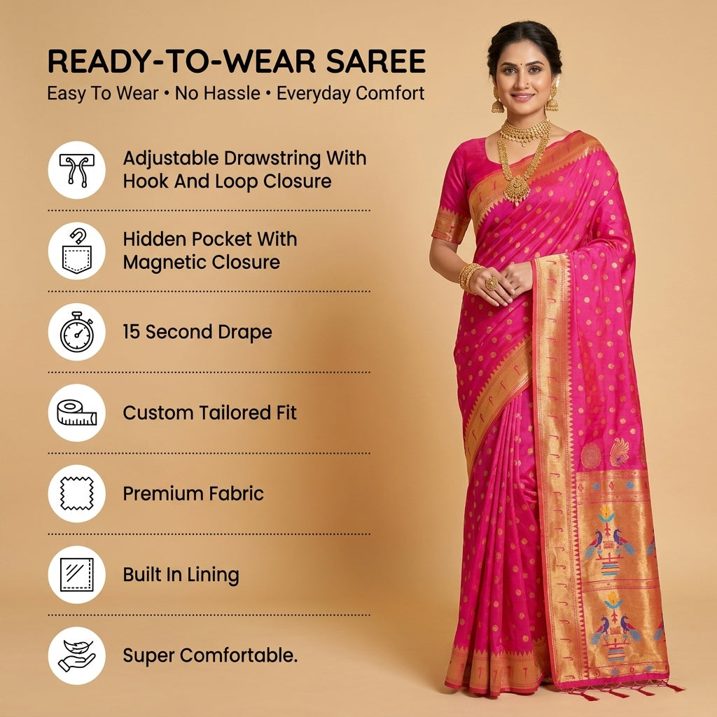 Regal Radiance (B) Powerloom Paithani Silk Ready To Wear Pocket Saree