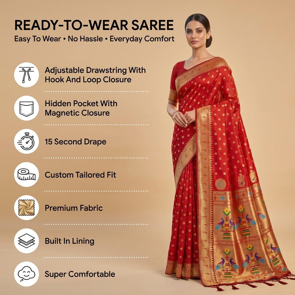Regal Radiance (A) Powerloom Paithani Silk Ready To Wear Pocket Saree