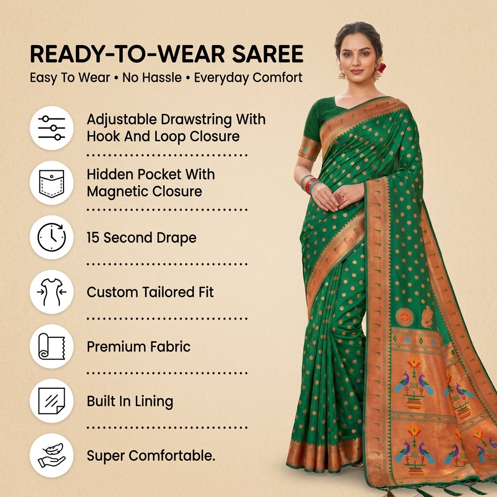 Regal Radiance (C) Powerloom Paithani Silk Ready To Wear Pocket Saree