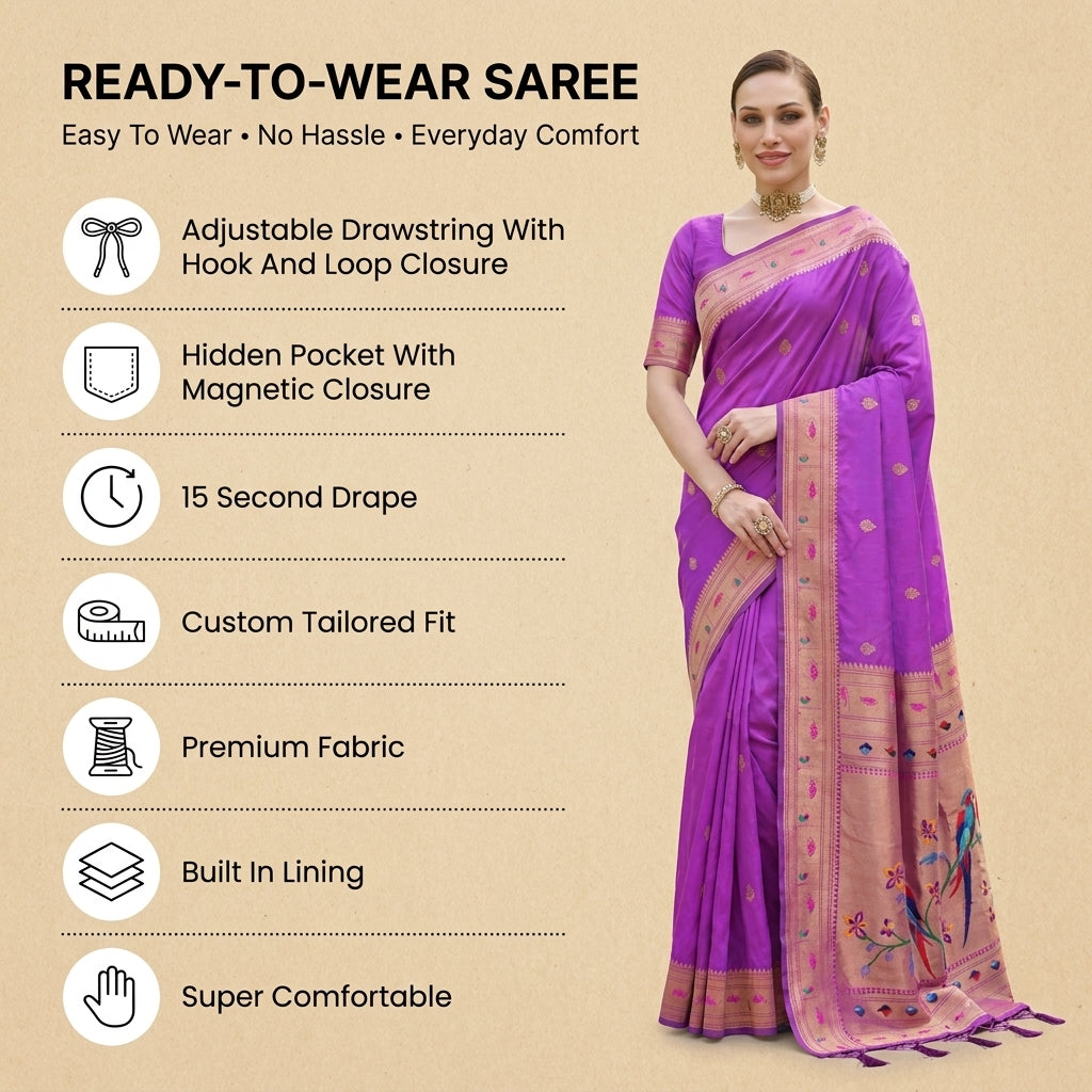 Utsav Umang PowerLoom Paithani Silk (B) Ready To Wear Pocket Saree