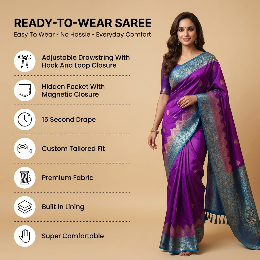 Dusk & Dawn Dual Tone Silk Ready To Wear Pocket Saree