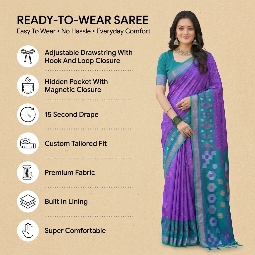 PixelLoom Silk (G) Ready To Wear Pocket Saree