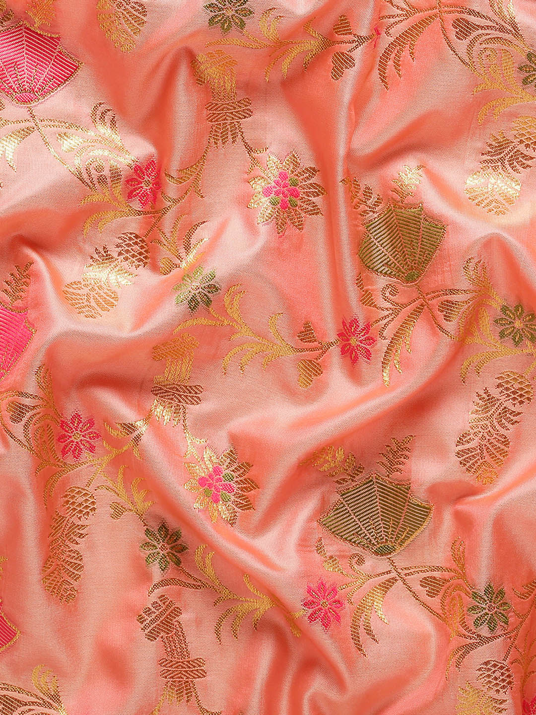 Eternal Flora Banarasi Silk (Peach) Ready To Wear Pocket Saree