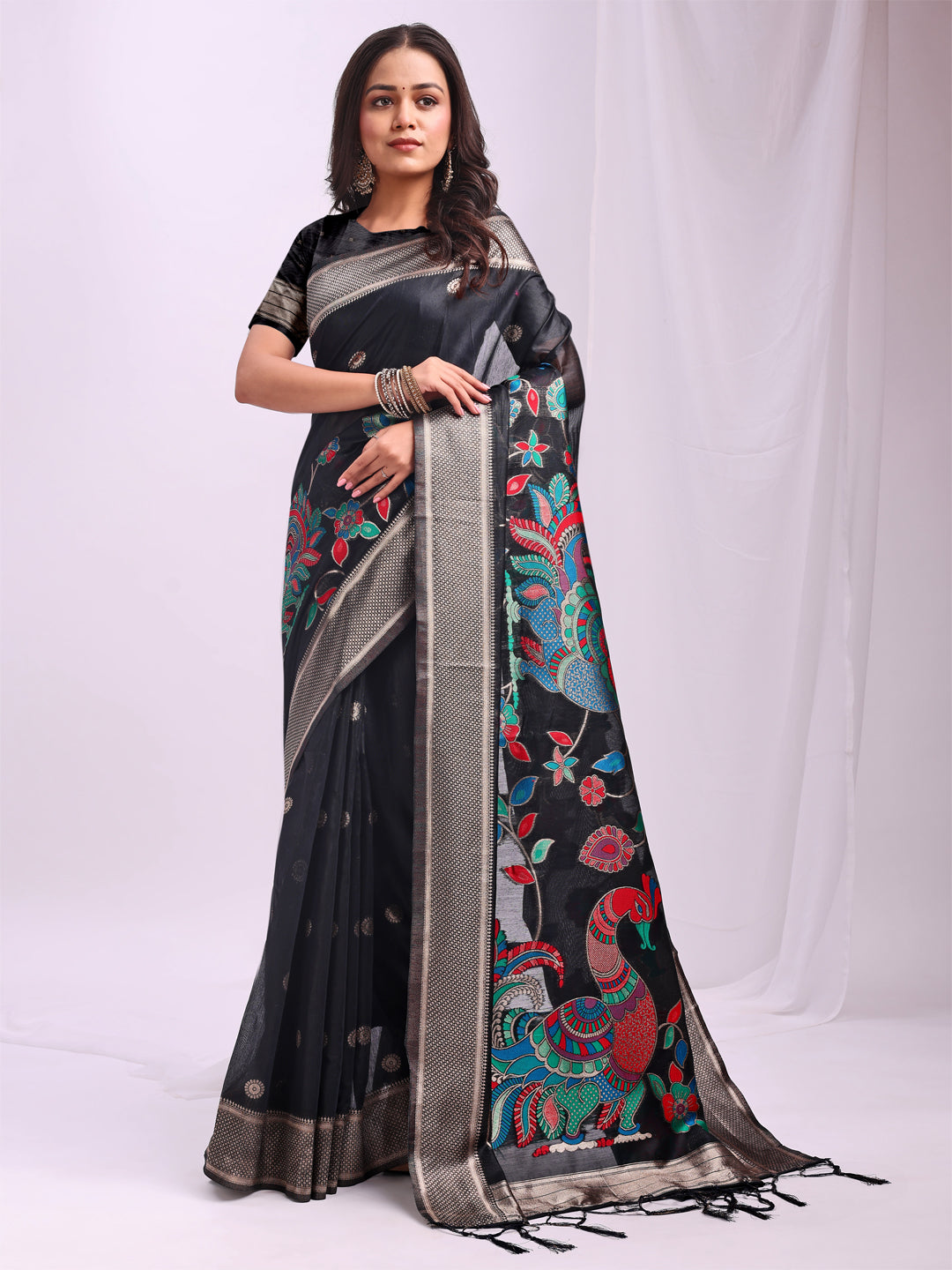 Mayurika Linen Cotton (Black) Ready To Wear Pocket Saree