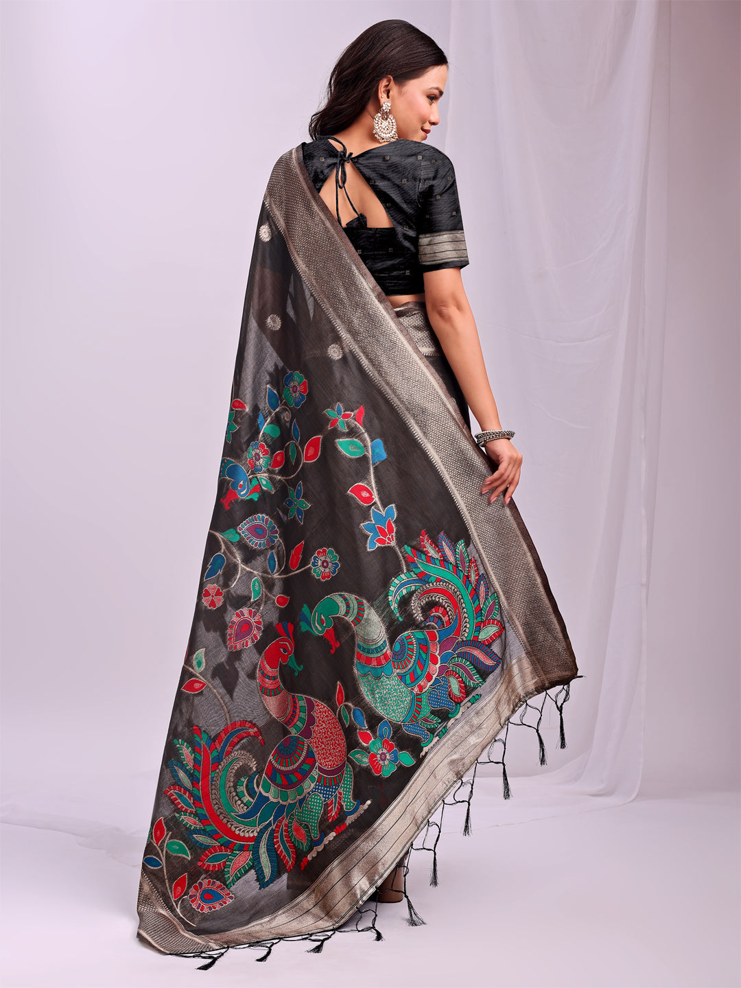 Mayurika Linen Cotton (Black) Ready To Wear Pocket Saree