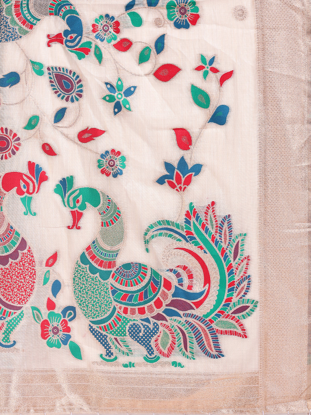 Mayurika Linen Cotton (Cream) Ready To Wear Pocket Saree