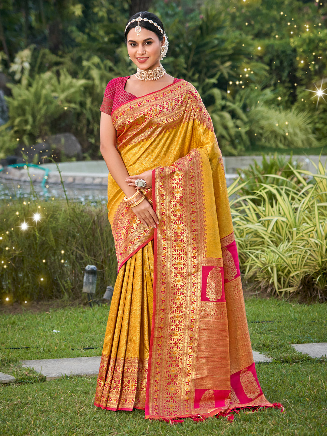 Sunlit Grace Banarasi Silk Ready To Wear Pocket Saree