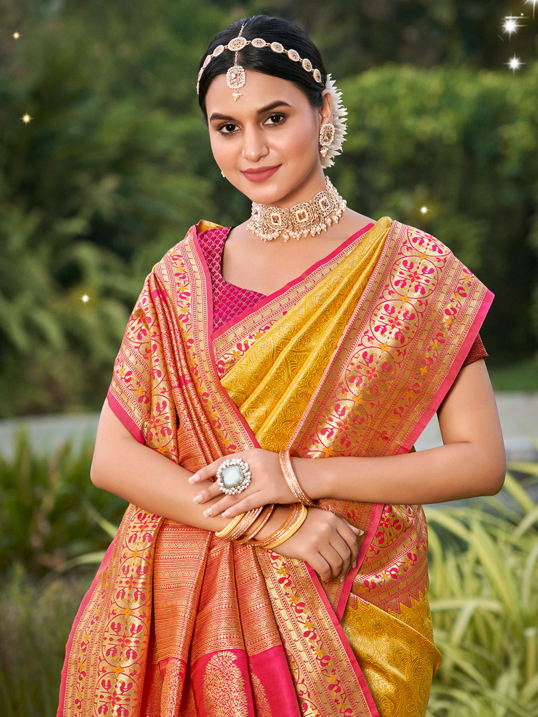 Sunlit Grace Banarasi Silk Ready To Wear Pocket Saree