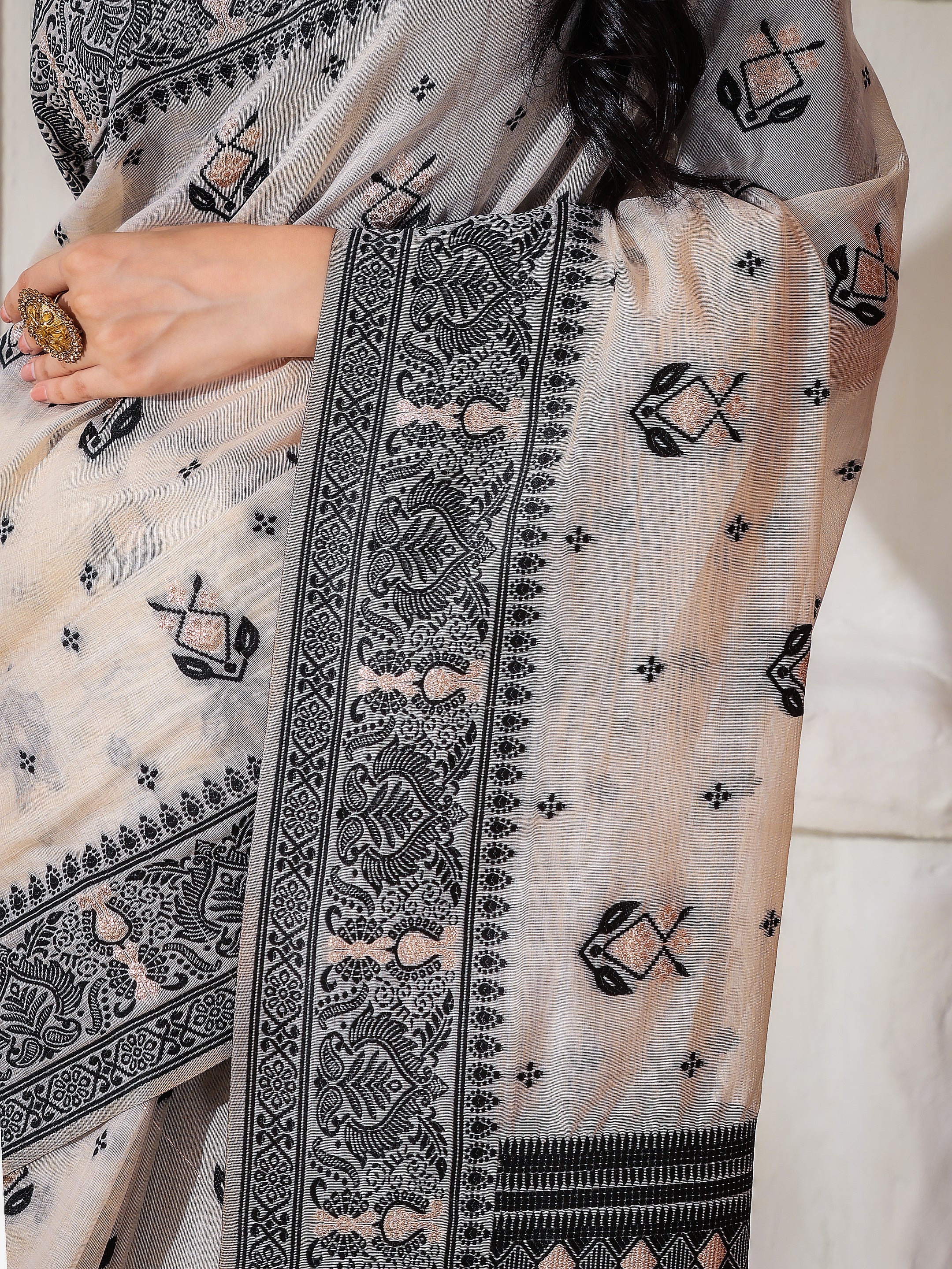 Charcoal Charm Linen Cotton Ready To Wear Pocket Saree