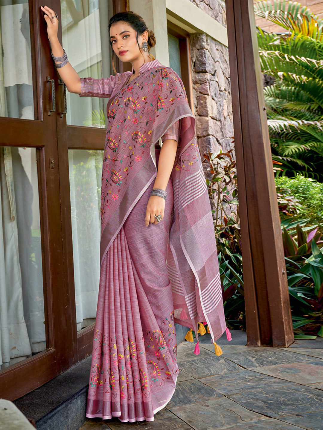 Floral Drift Linen (D) Ready To Wear Pocket Saree