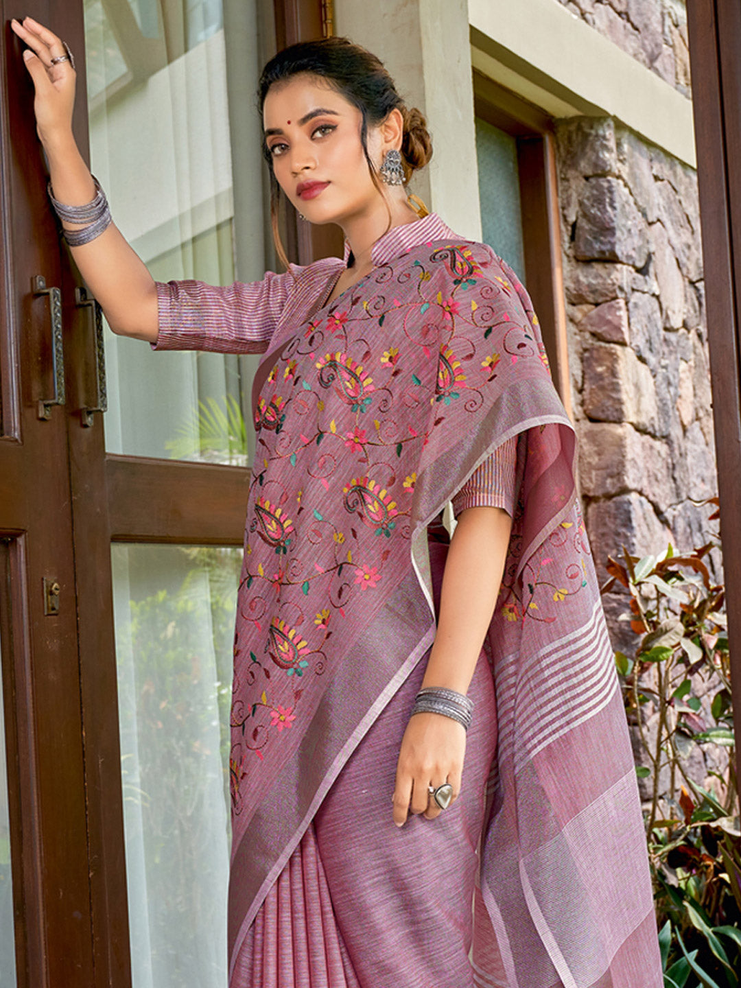 Floral Drift Linen (D) Ready To Wear Pocket Saree