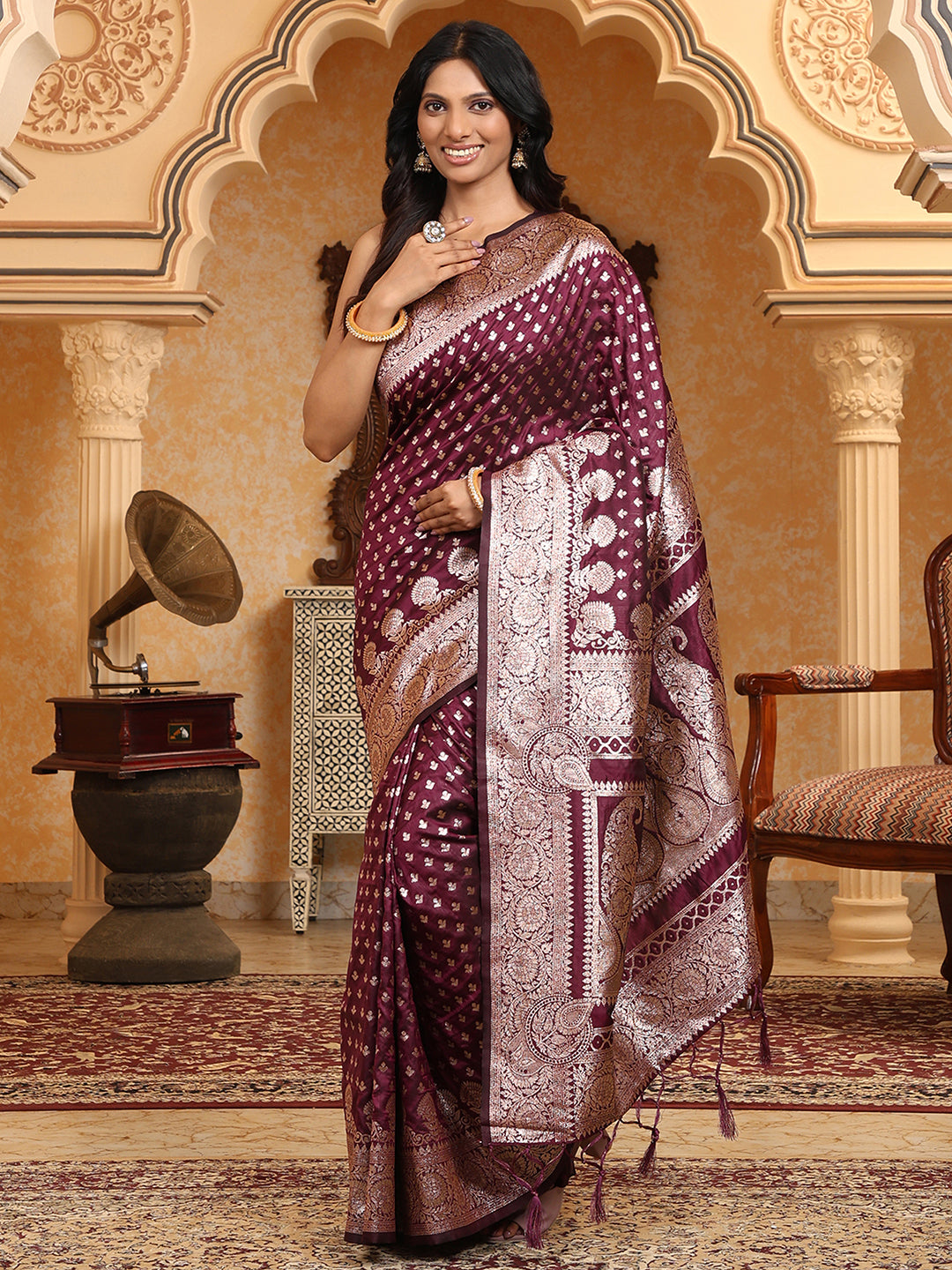 Silk Majesty Purple Ready To Wear Pocket Saree