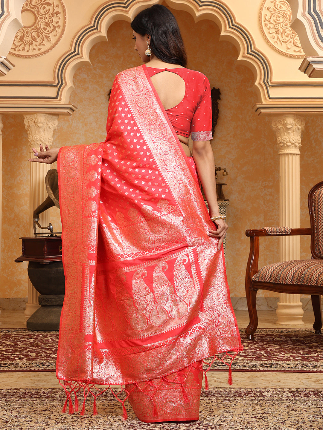 Silk Majesty Pink Ready To Wear Pocket Saree
