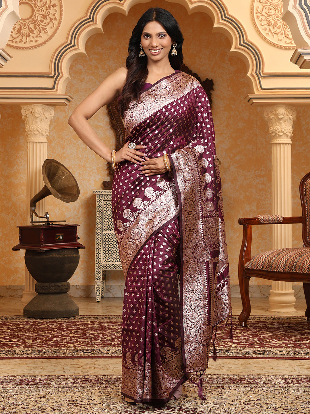 Dark Purple Silk Majesty Ready To Wear Pocket saree