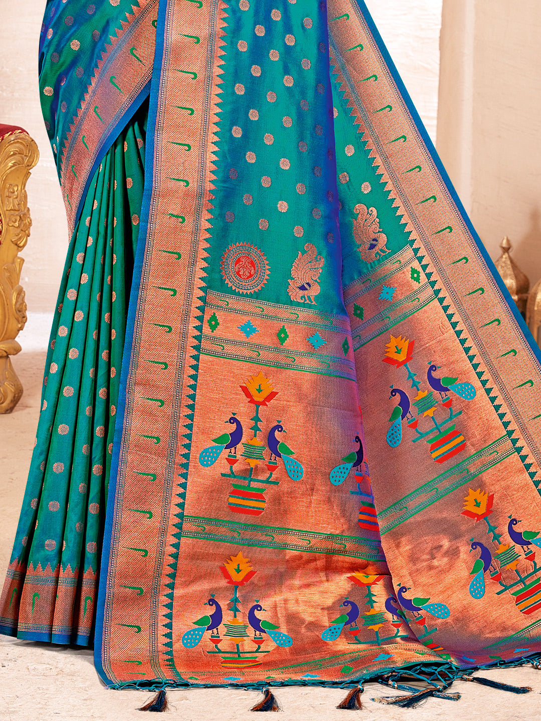 Regal Radiance (F) Powerloom Paithani Silk Ready To Wear Pocket Saree