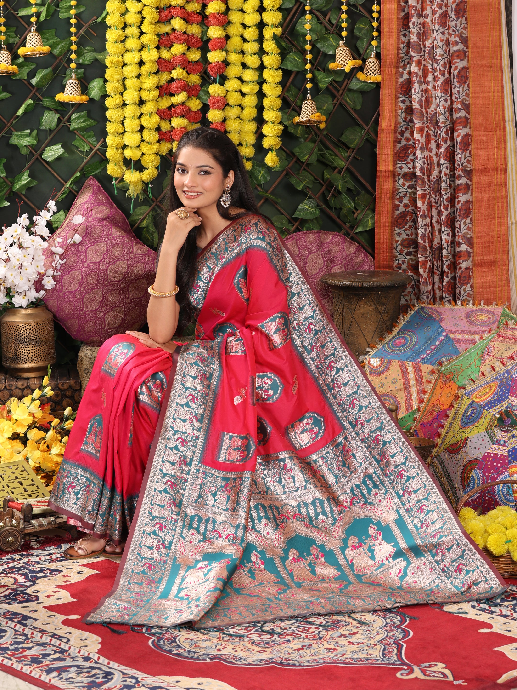Rajwada Tales Magenta Pink Silk Ready To Wear Pocket Saree
