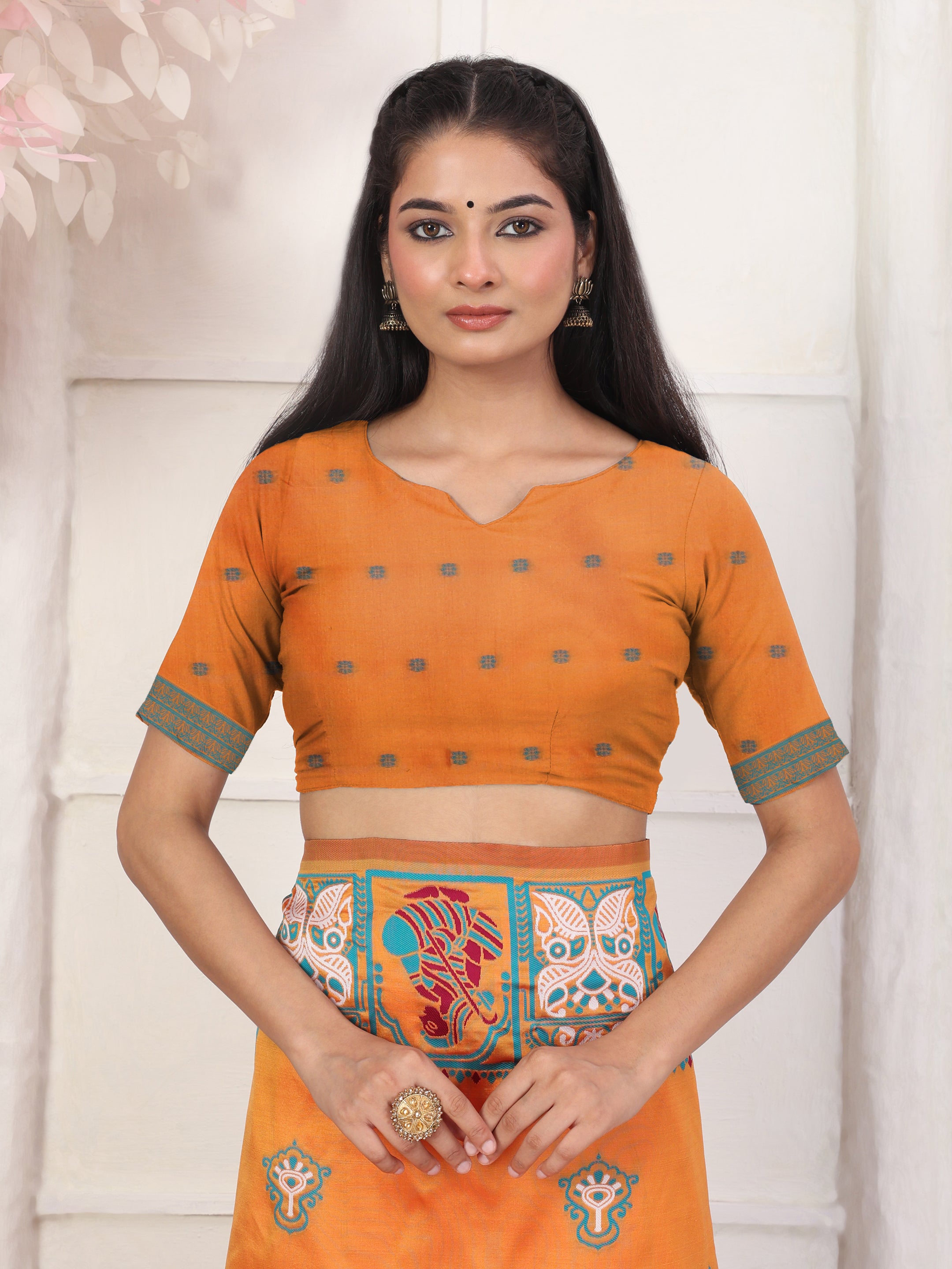 Nritya Katha Orange Silk Ready To Wear Pocket Saree