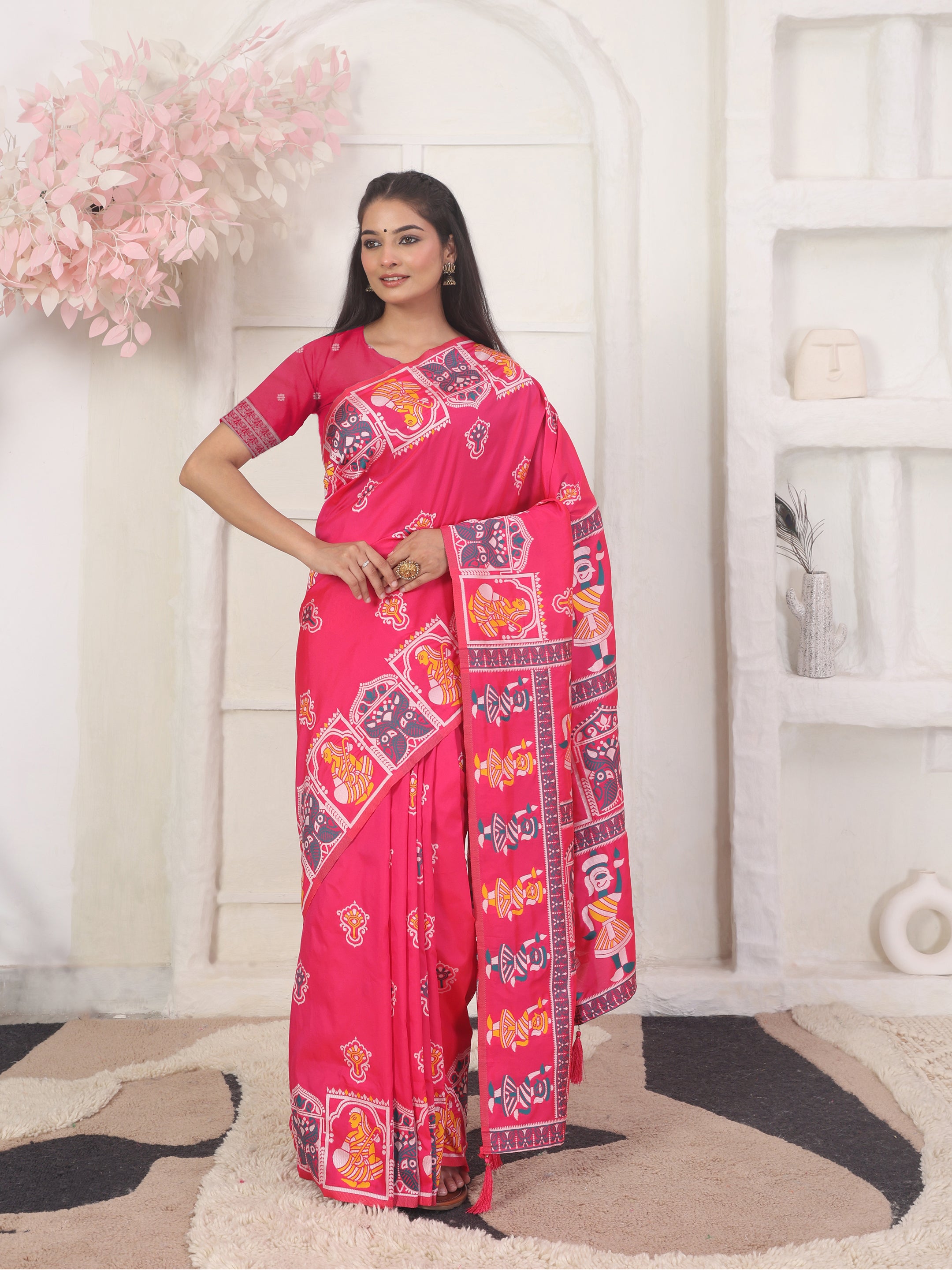 Nritya Katha Pink Silk Ready To Wear Pocket Saree