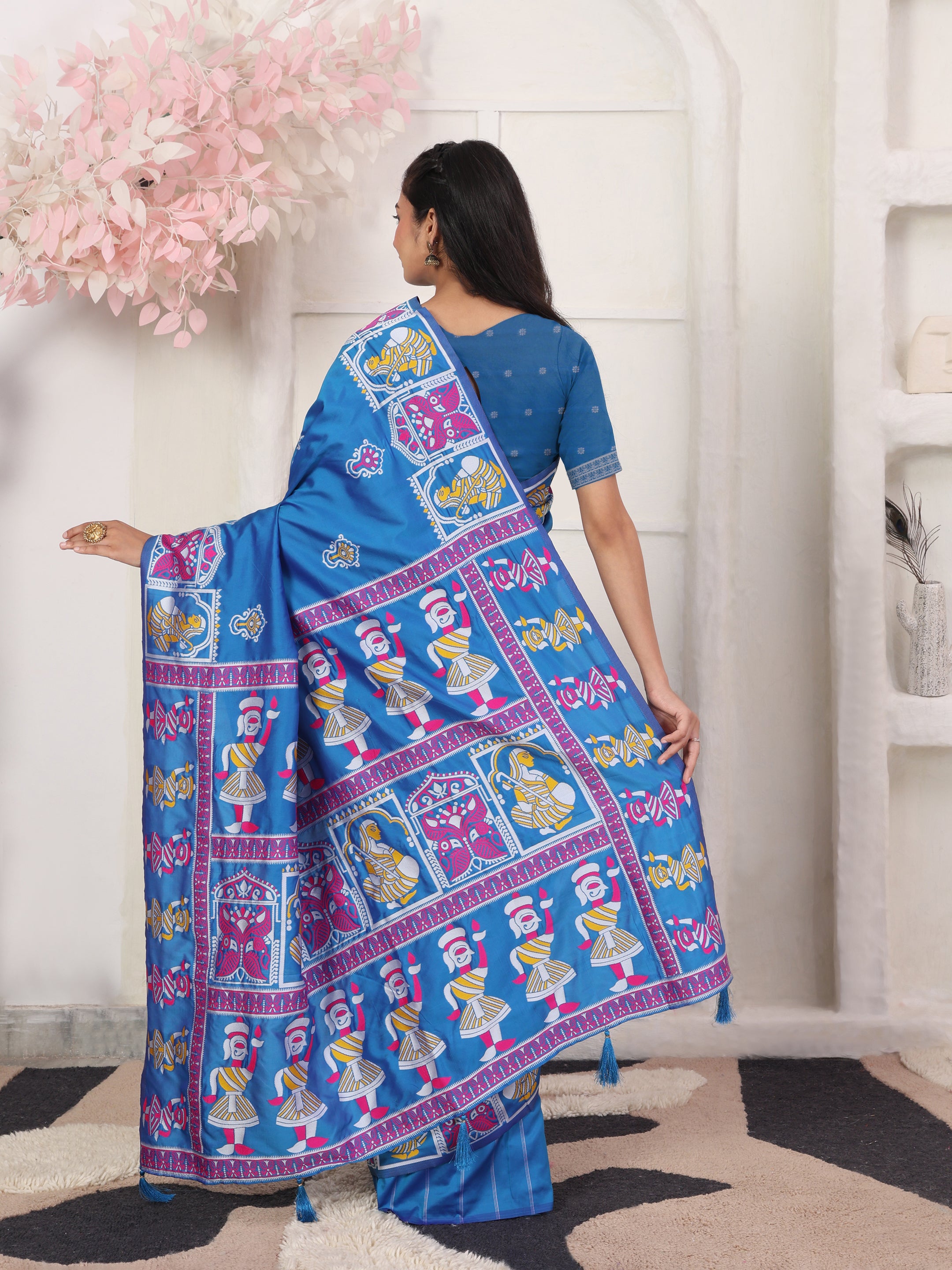 Nritya Katha Light Blue Silk Ready To Wear Pocket Saree