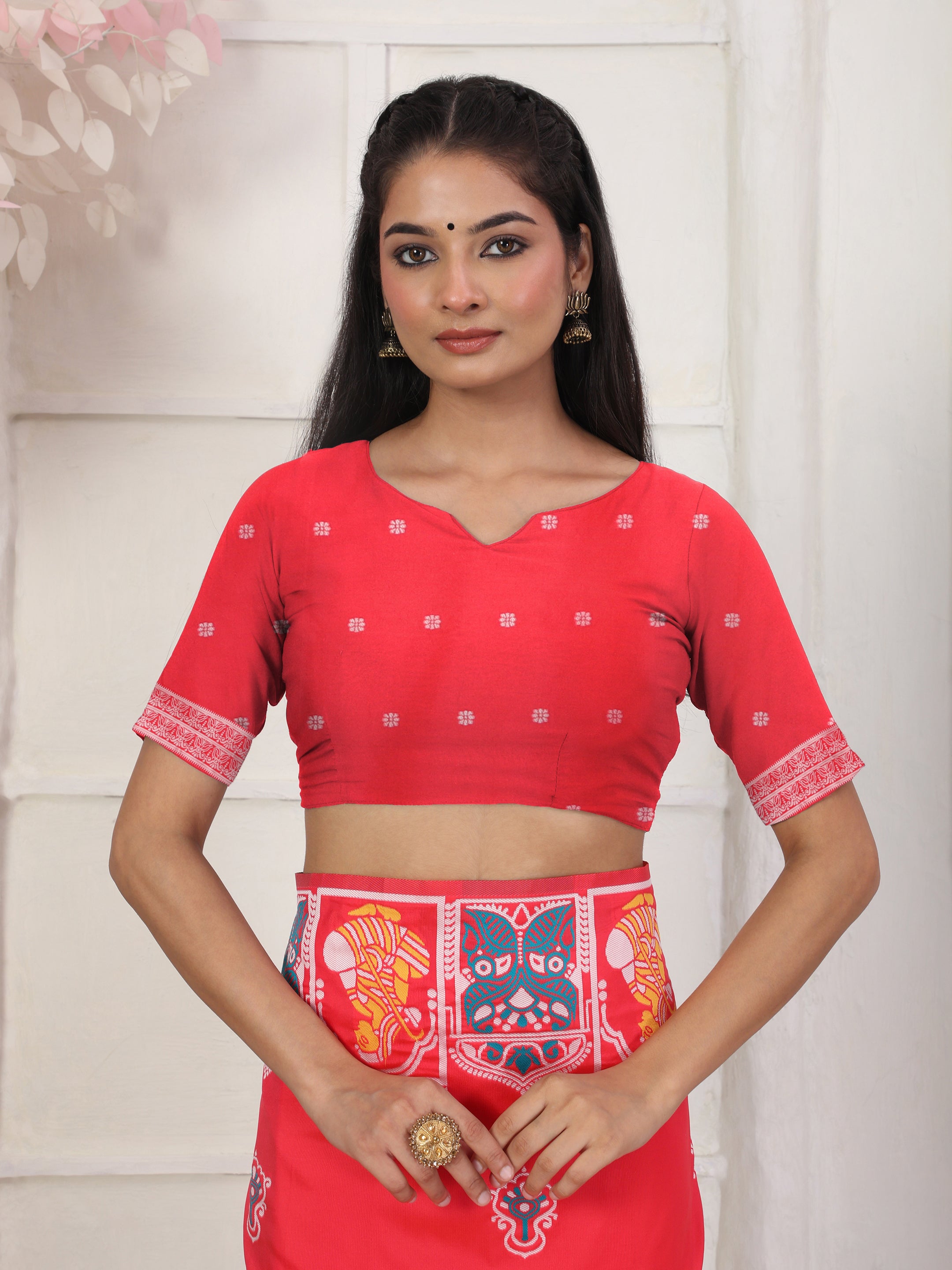 Nritya Katha Vermilion Red Ready To Wear Pocket Saree