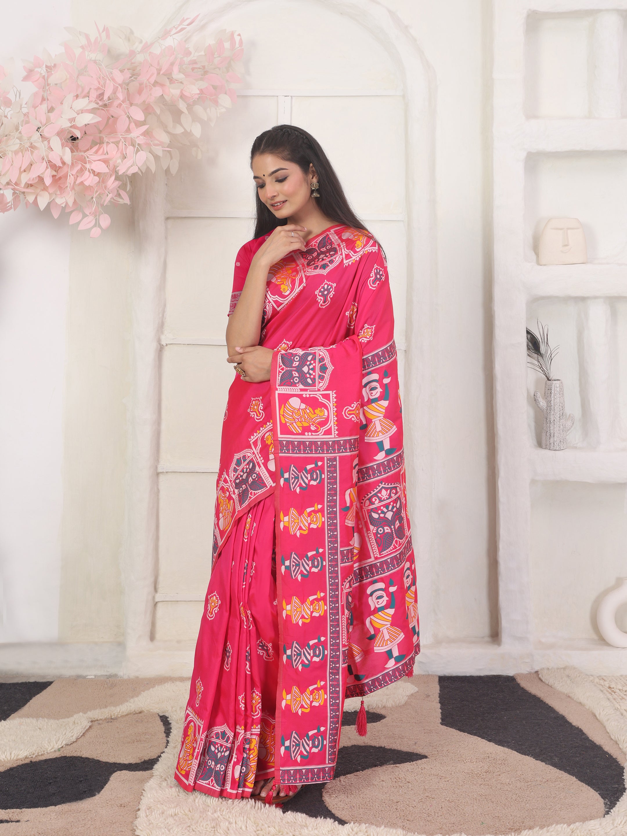 Nritya Katha Pink Silk Ready To Wear Pocket Saree
