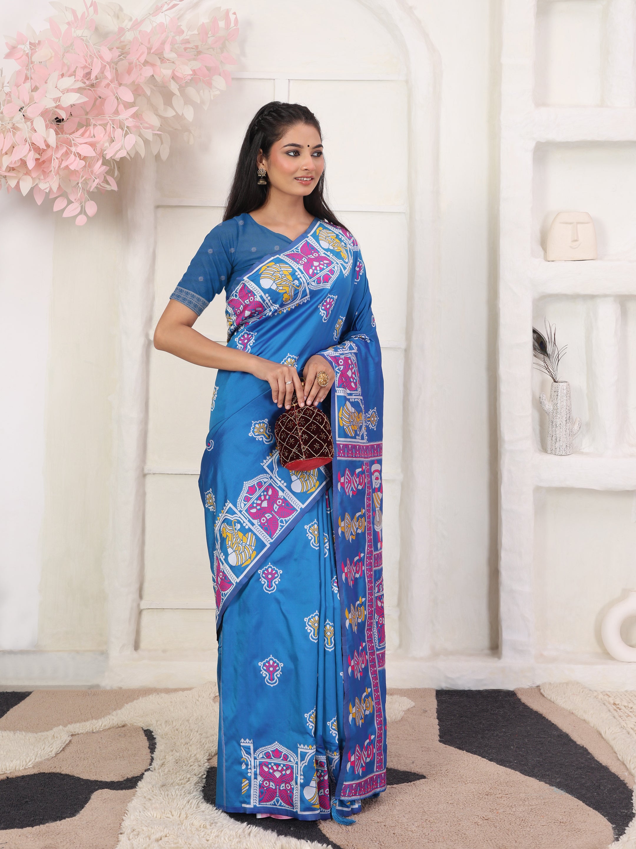 Nritya Katha Light Blue Silk Ready To Wear Pocket Saree