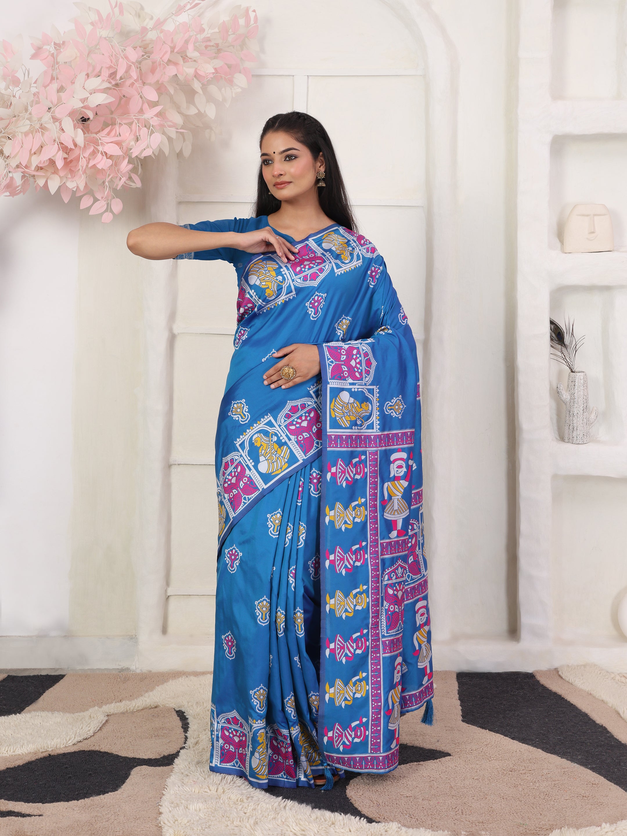 Nritya Katha Light Blue Silk Ready To Wear Pocket Saree