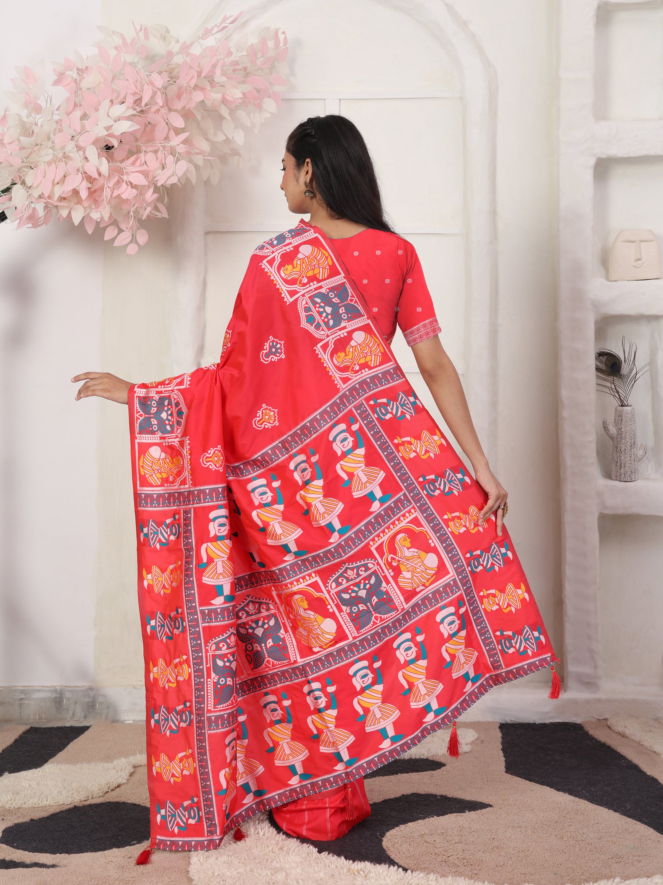 Nritya Katha Vermilion Red Ready To Wear Pocket Saree