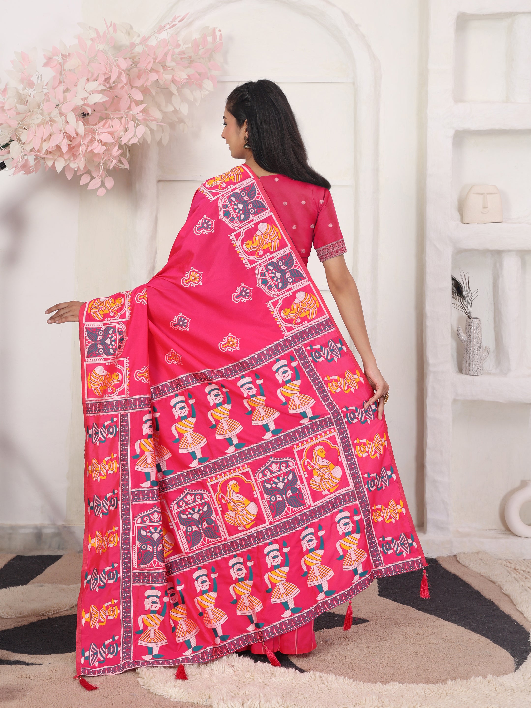 Nritya Katha Pink Silk Ready To Wear Pocket Saree