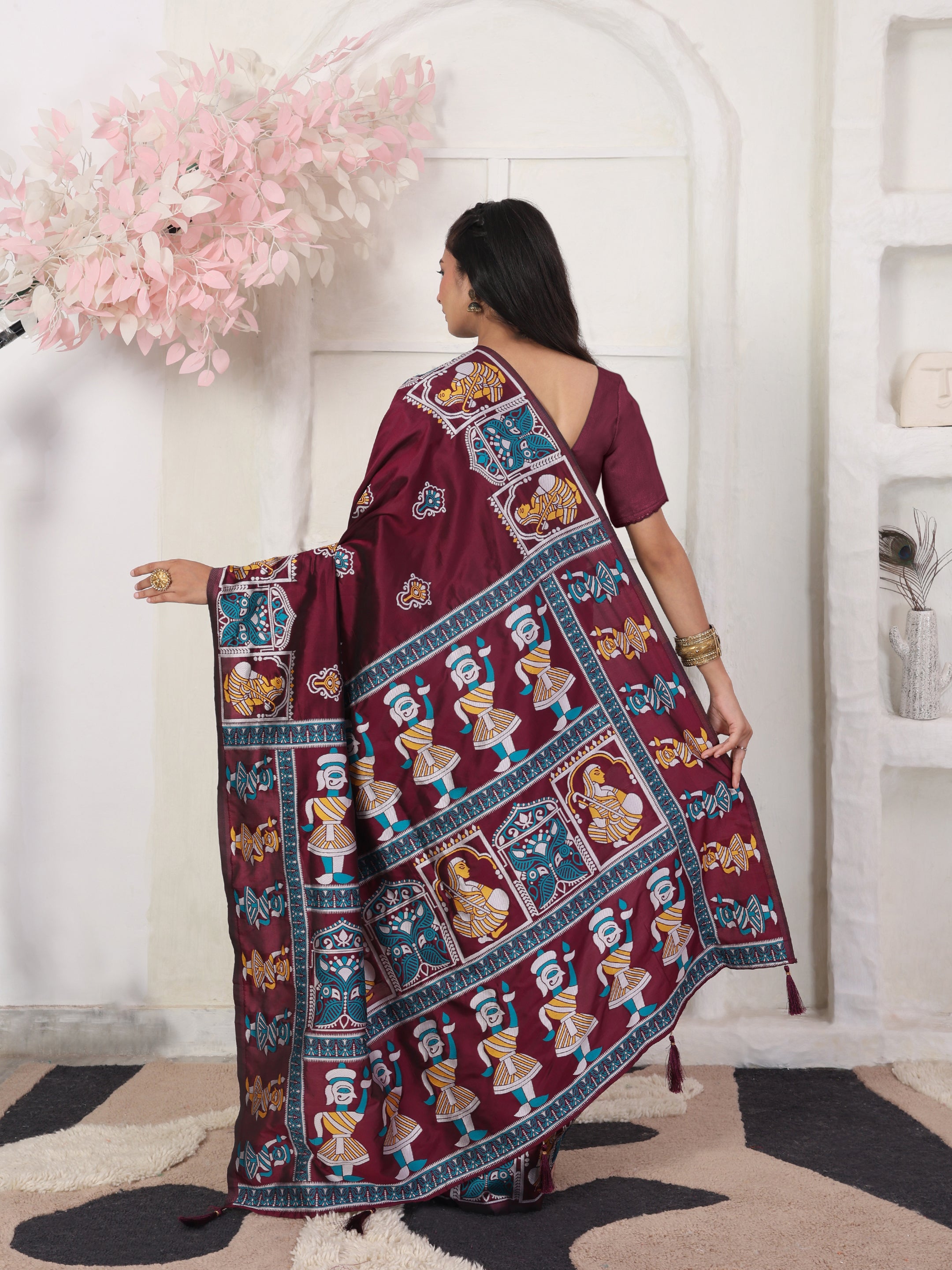 Nritya Katha Wine Silk Ready To Wear Pocket Saree