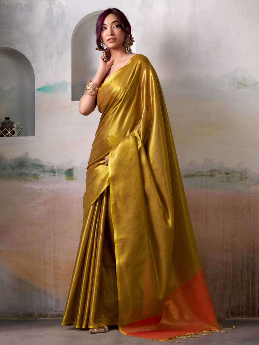 Luminous Glow Tissue Silk (B) Ready To Wear Pocket Saree
