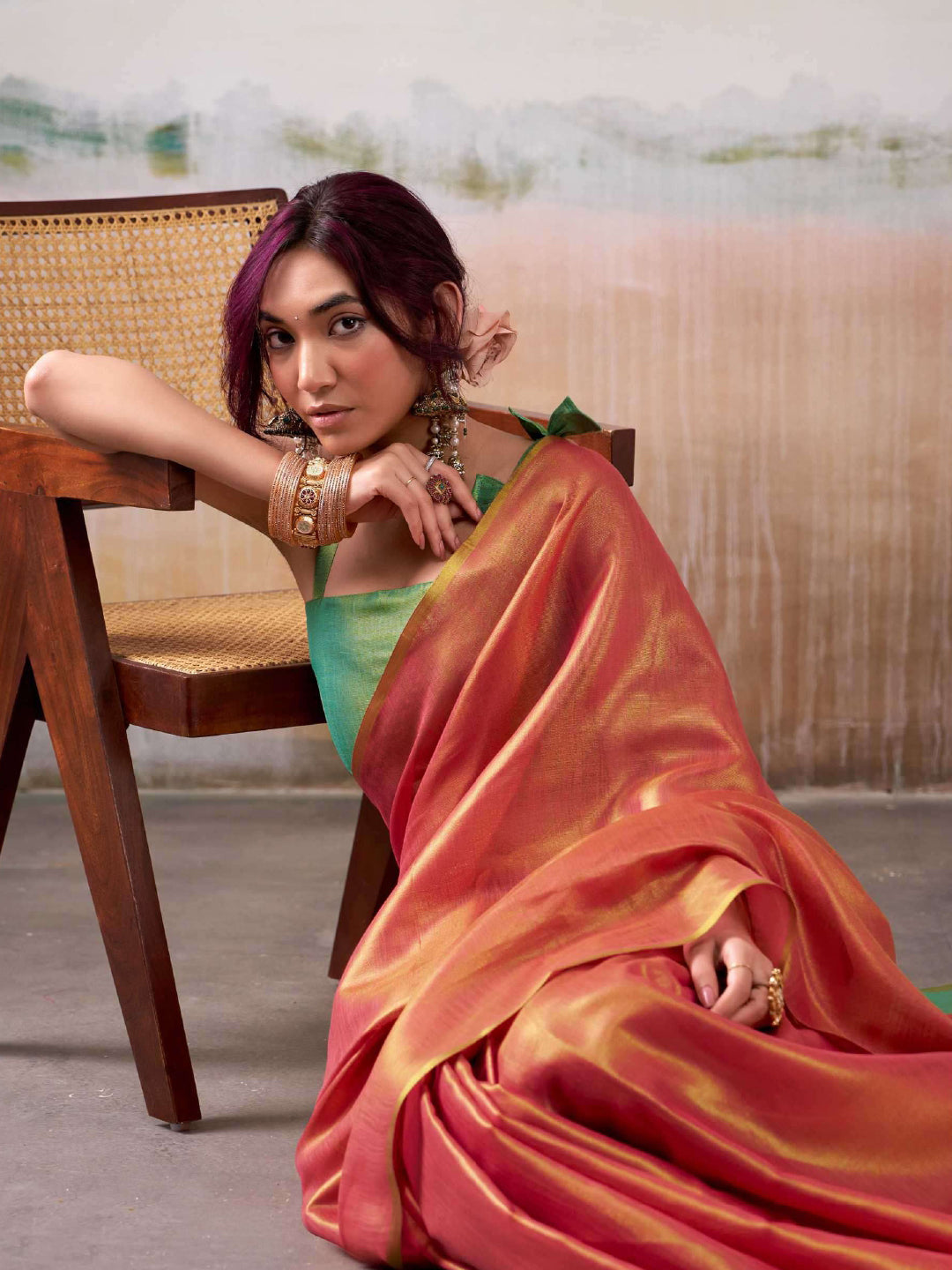 Luminous Glow Tissue Silk (E) Ready To Wear Pocket Saree