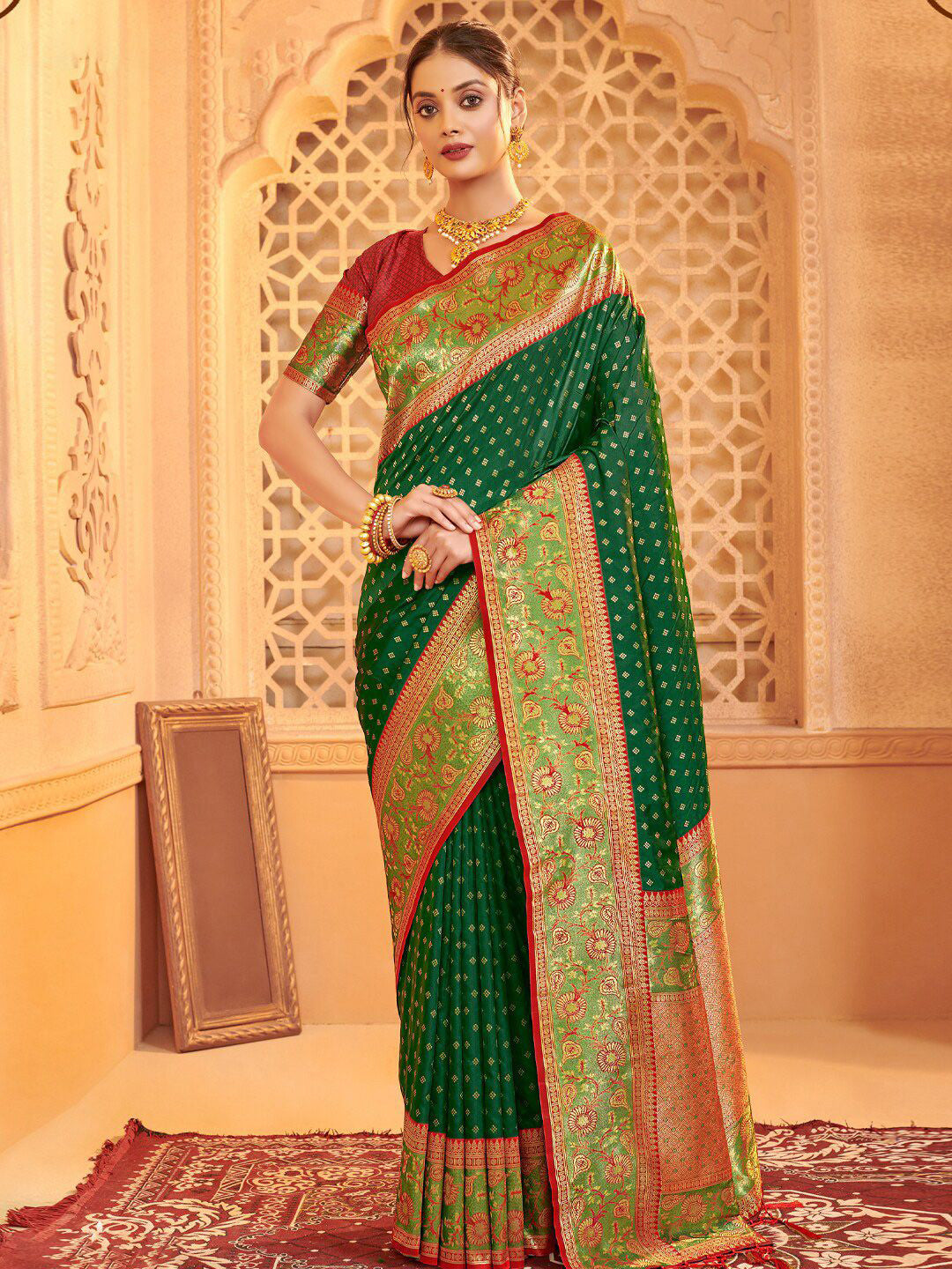 Utsav Glow Green Ready To Wear Pocket Saree