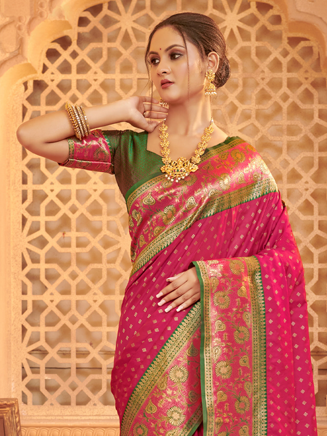 Utsav Glow Pink Ready To Wear Pocket Saree