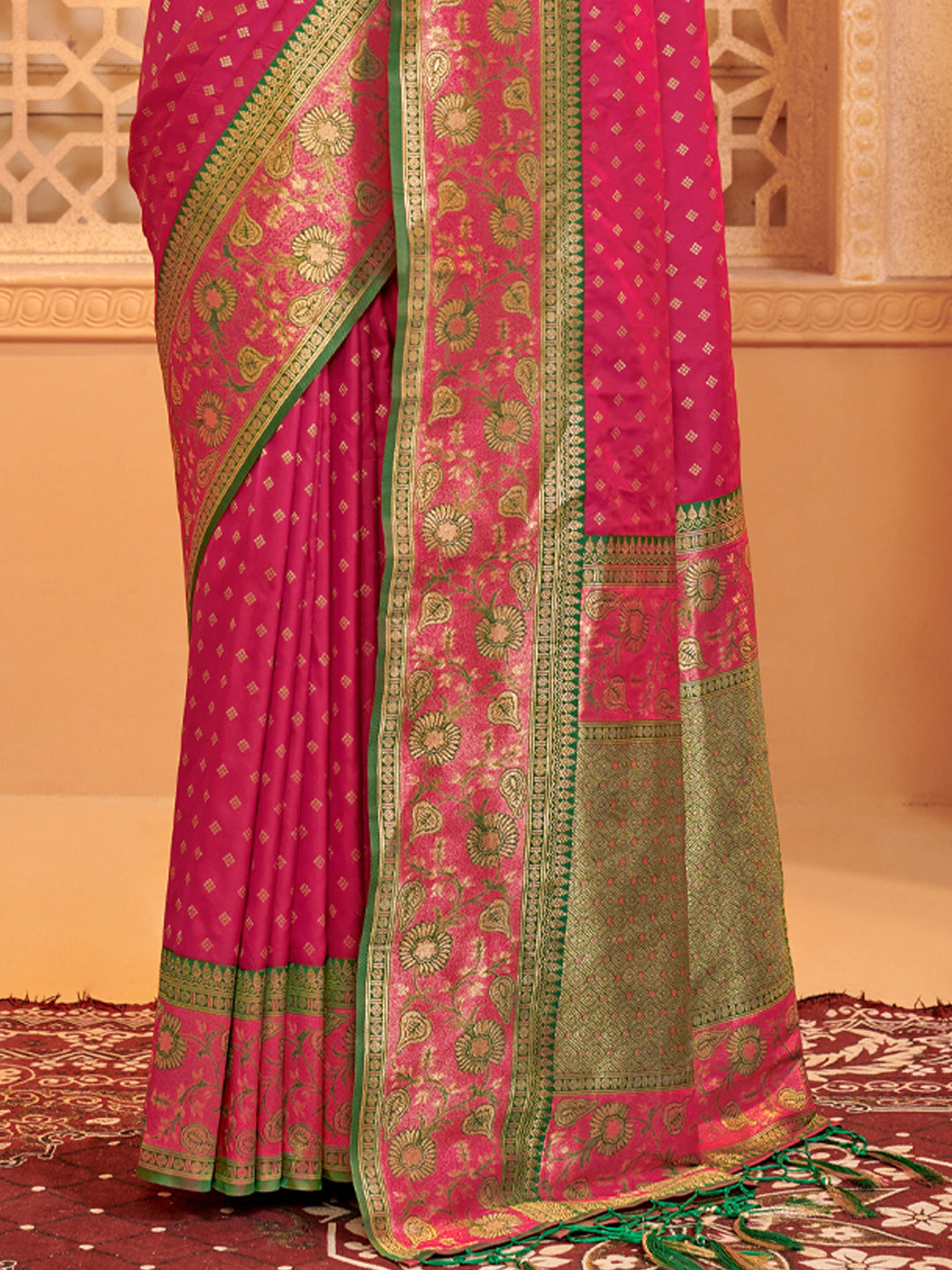 Utsav Glow Pink Ready To Wear Pocket Saree