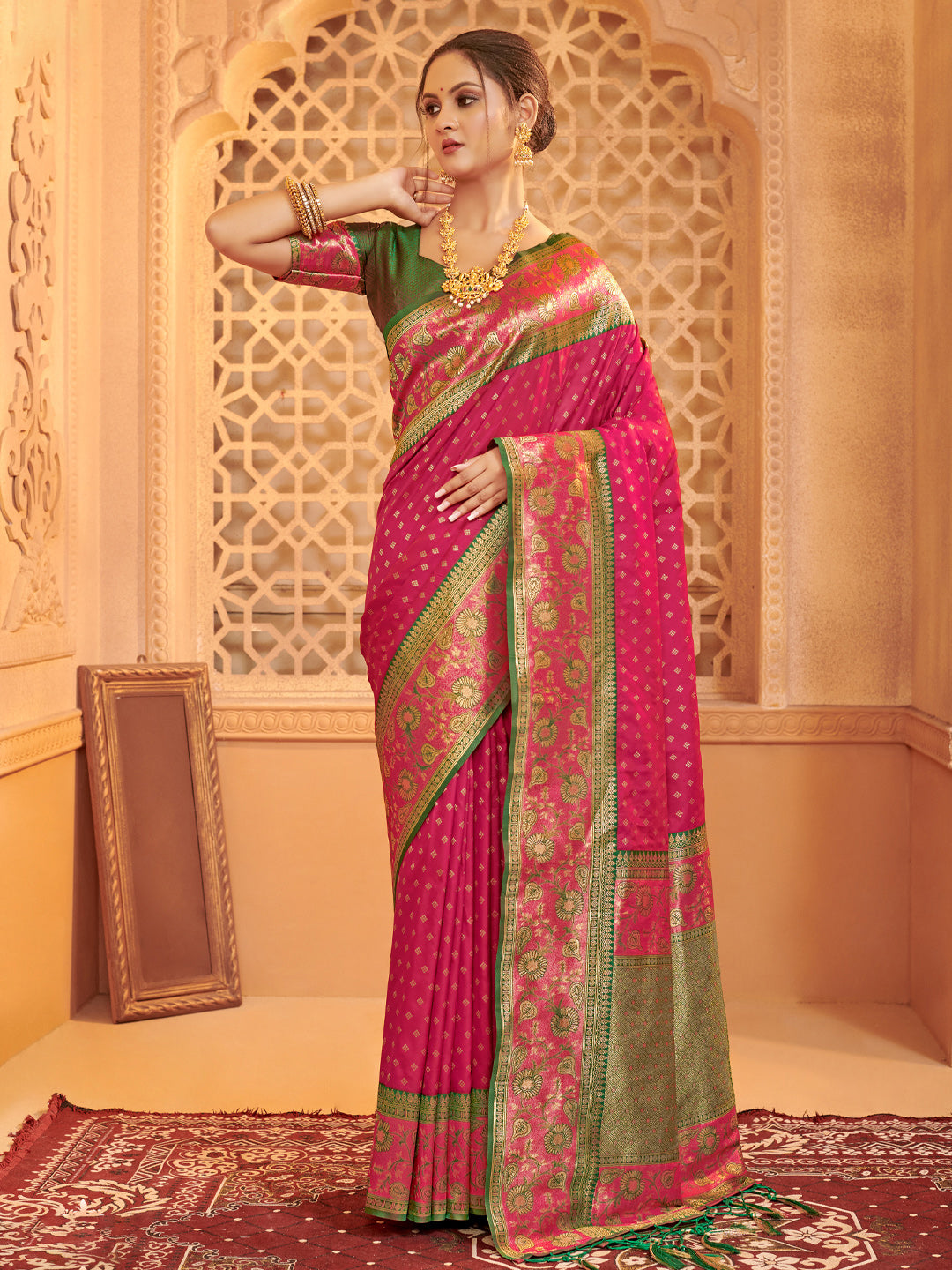 Utsav Glow Pink Ready To Wear Pocket Saree